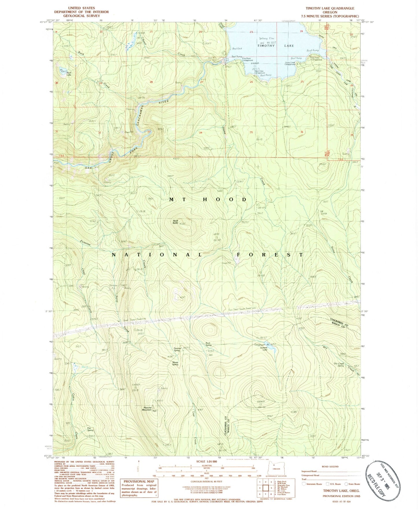 Classic USGS Timothy Lake Oregon 7.5'x7.5' Topo Map Image