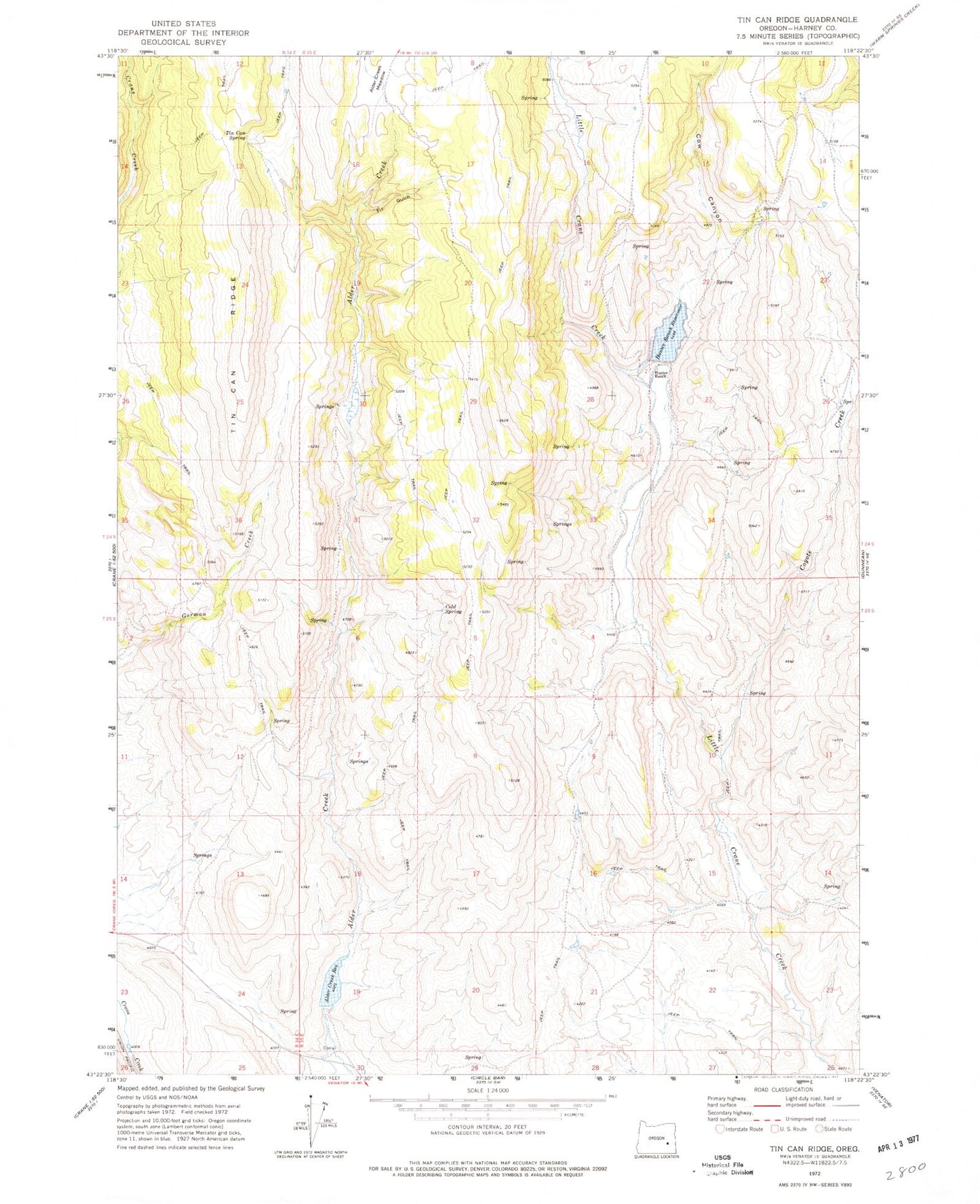 Classic USGS Tin Can Ridge Oregon 7.5'x7.5' Topo Map Image