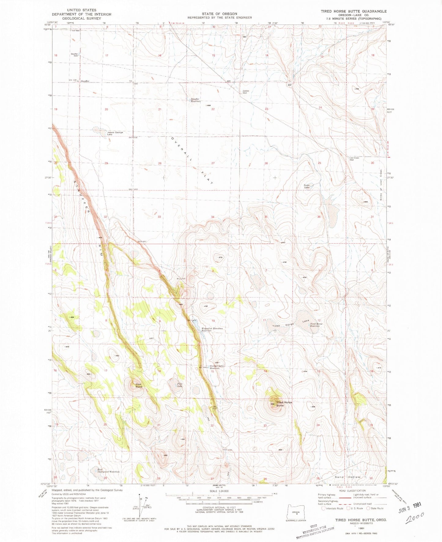Classic USGS Tired Horse Butte Oregon 7.5'x7.5' Topo Map Image
