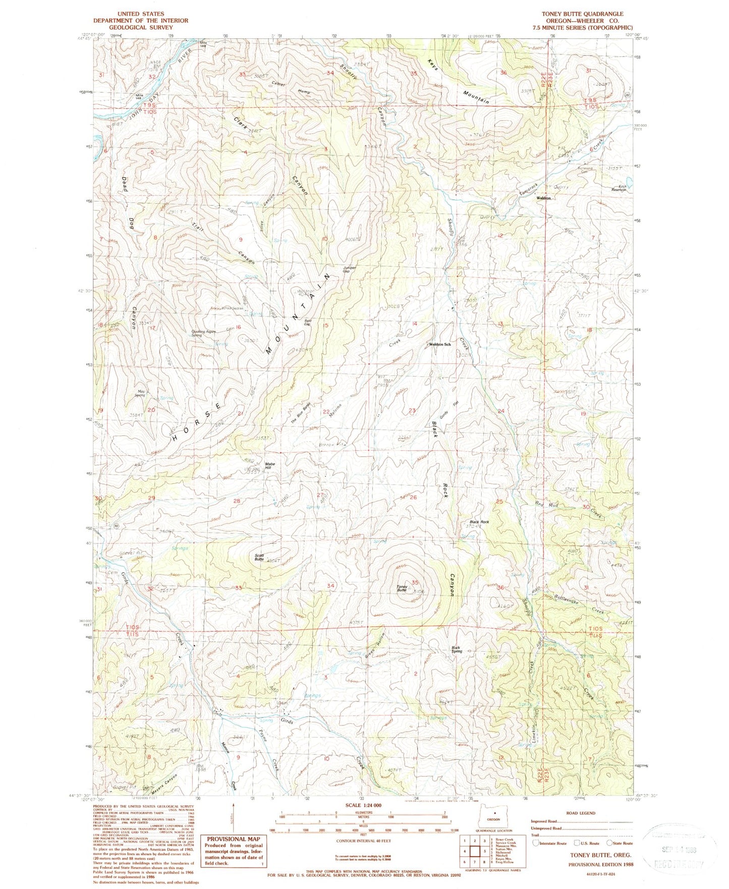 Classic USGS Toney Butte Oregon 7.5'x7.5' Topo Map Image
