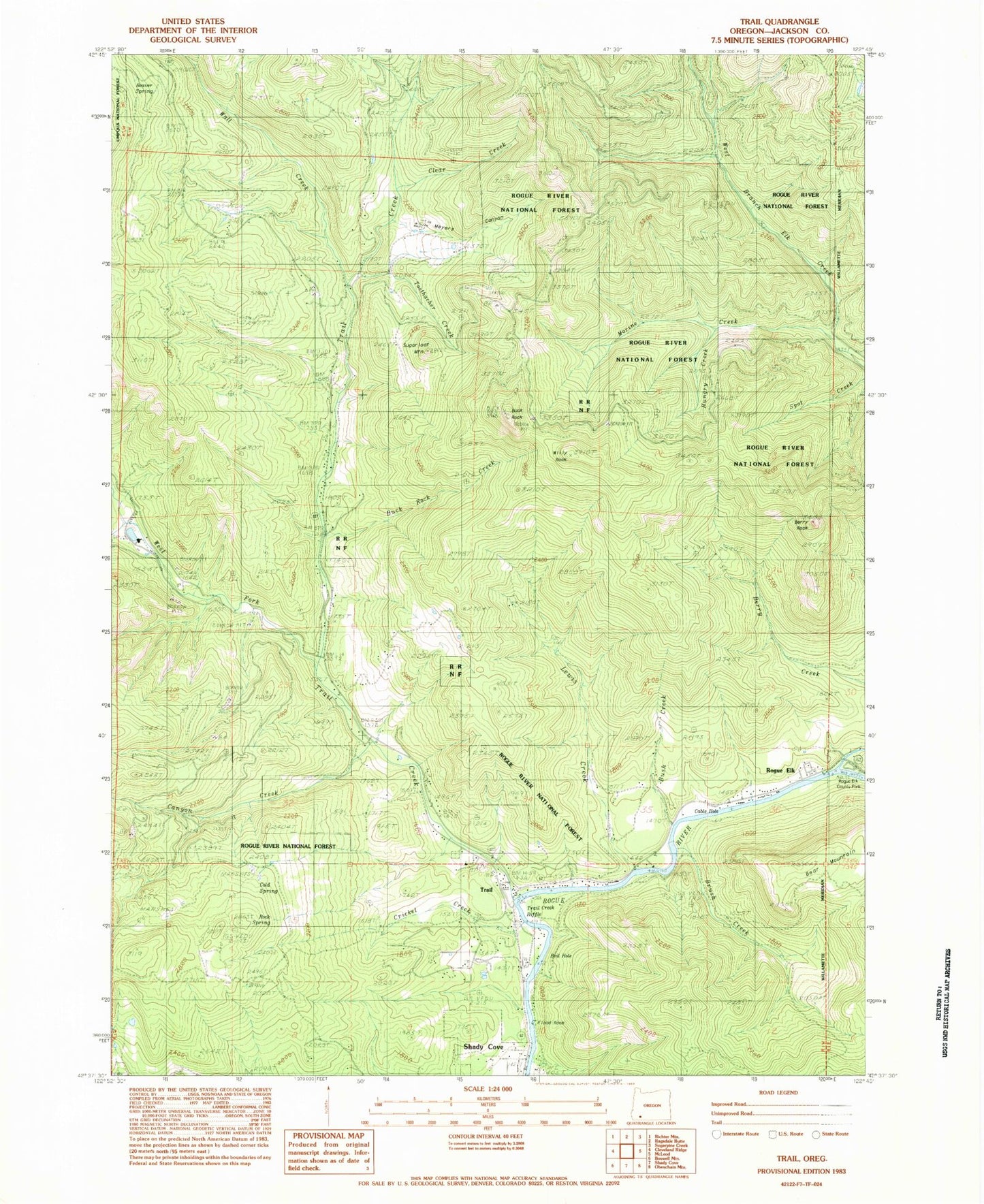Classic USGS Trail Oregon 7.5'x7.5' Topo Map Image