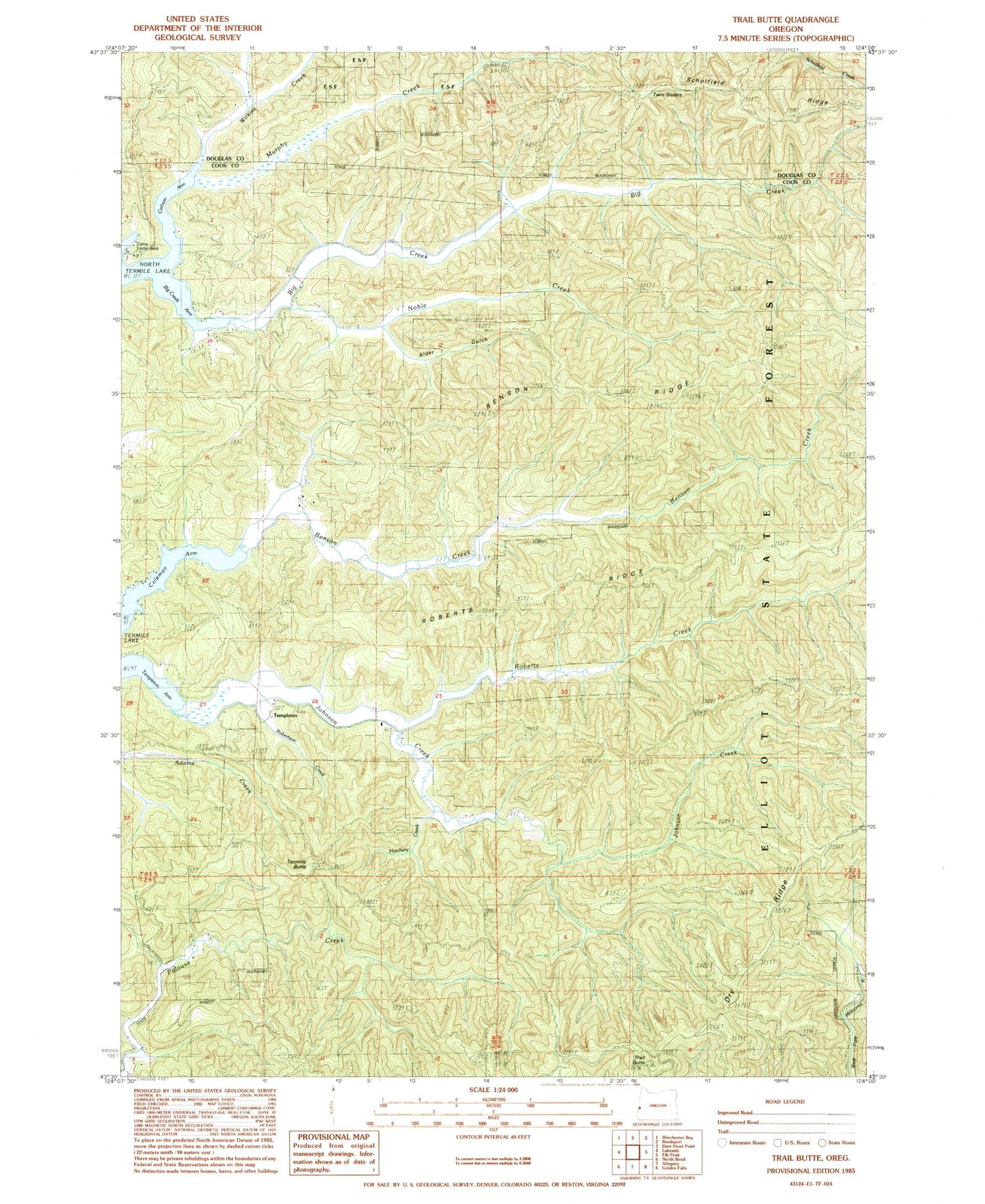 Classic USGS Trail Butte Oregon 7.5'x7.5' Topo Map Image