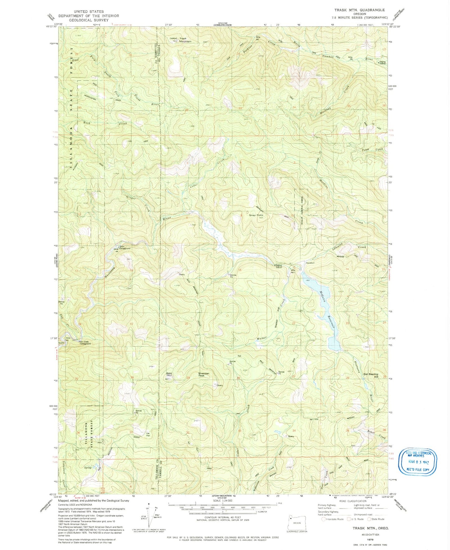Classic USGS Trask Mountain Oregon 7.5'x7.5' Topo Map Image