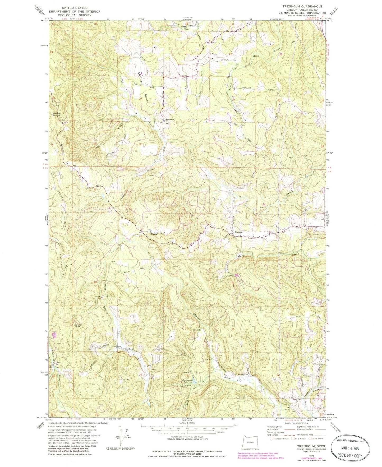 Classic USGS Trenholm Oregon 7.5'x7.5' Topo Map Image