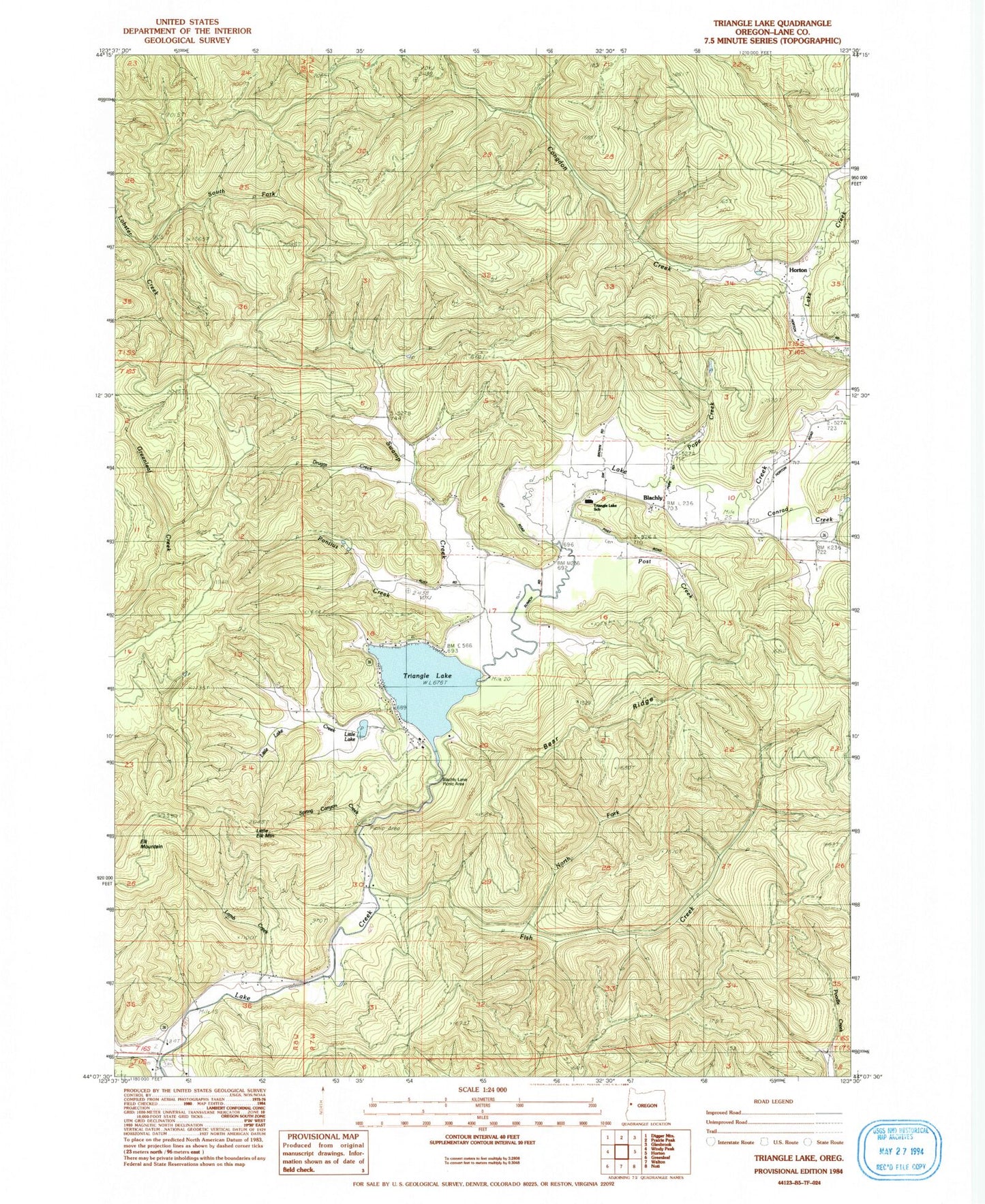 Classic USGS Triangle Lake Oregon 7.5'x7.5' Topo Map Image