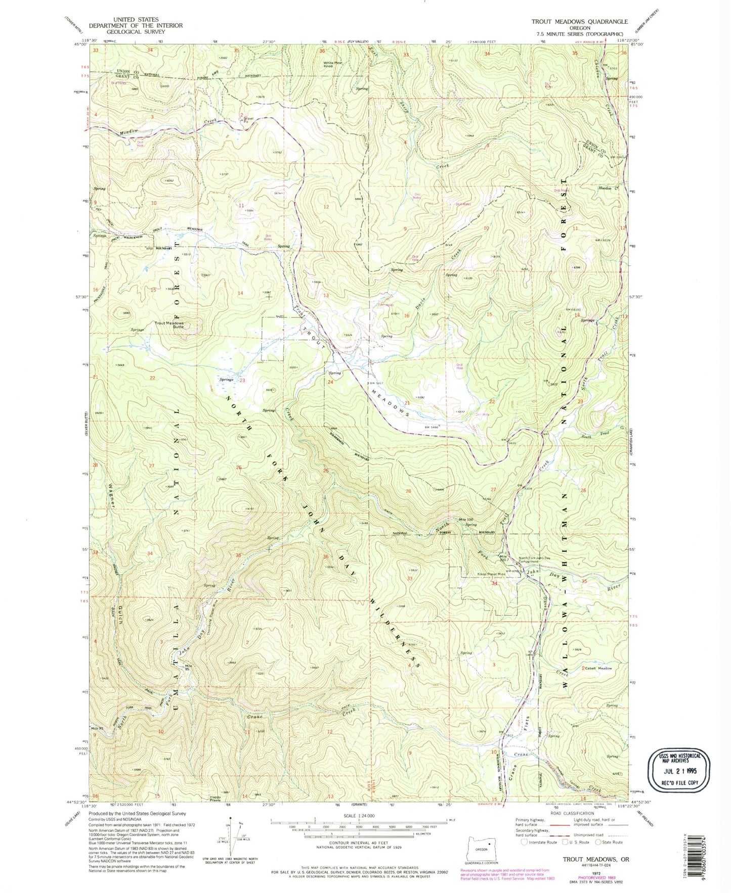 Classic USGS Trout Meadows Oregon 7.5'x7.5' Topo Map Image