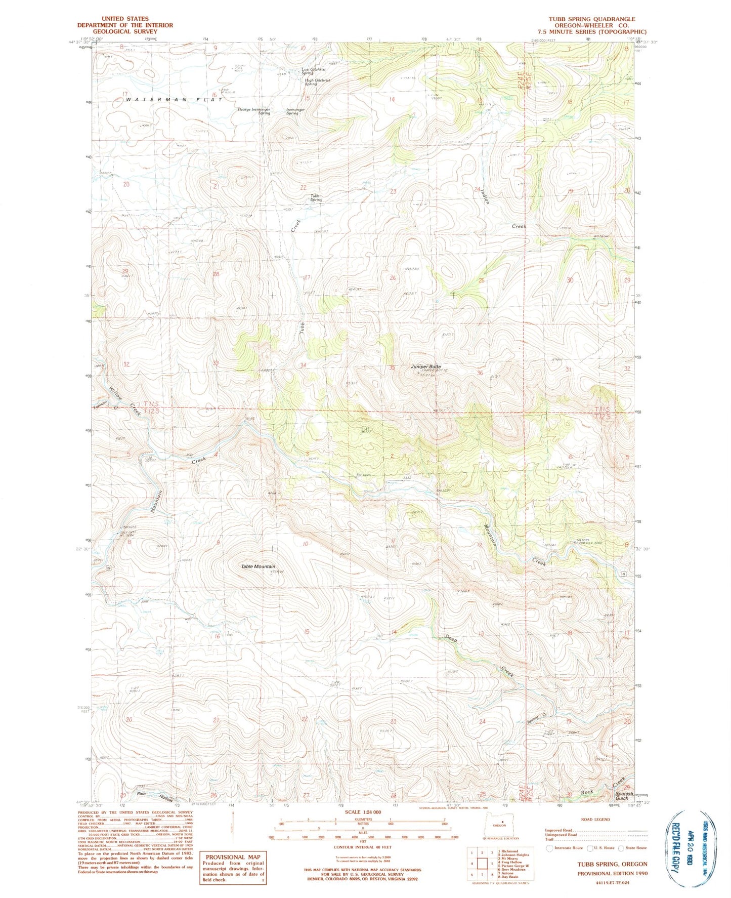 Classic USGS Tubb Spring Oregon 7.5'x7.5' Topo Map Image