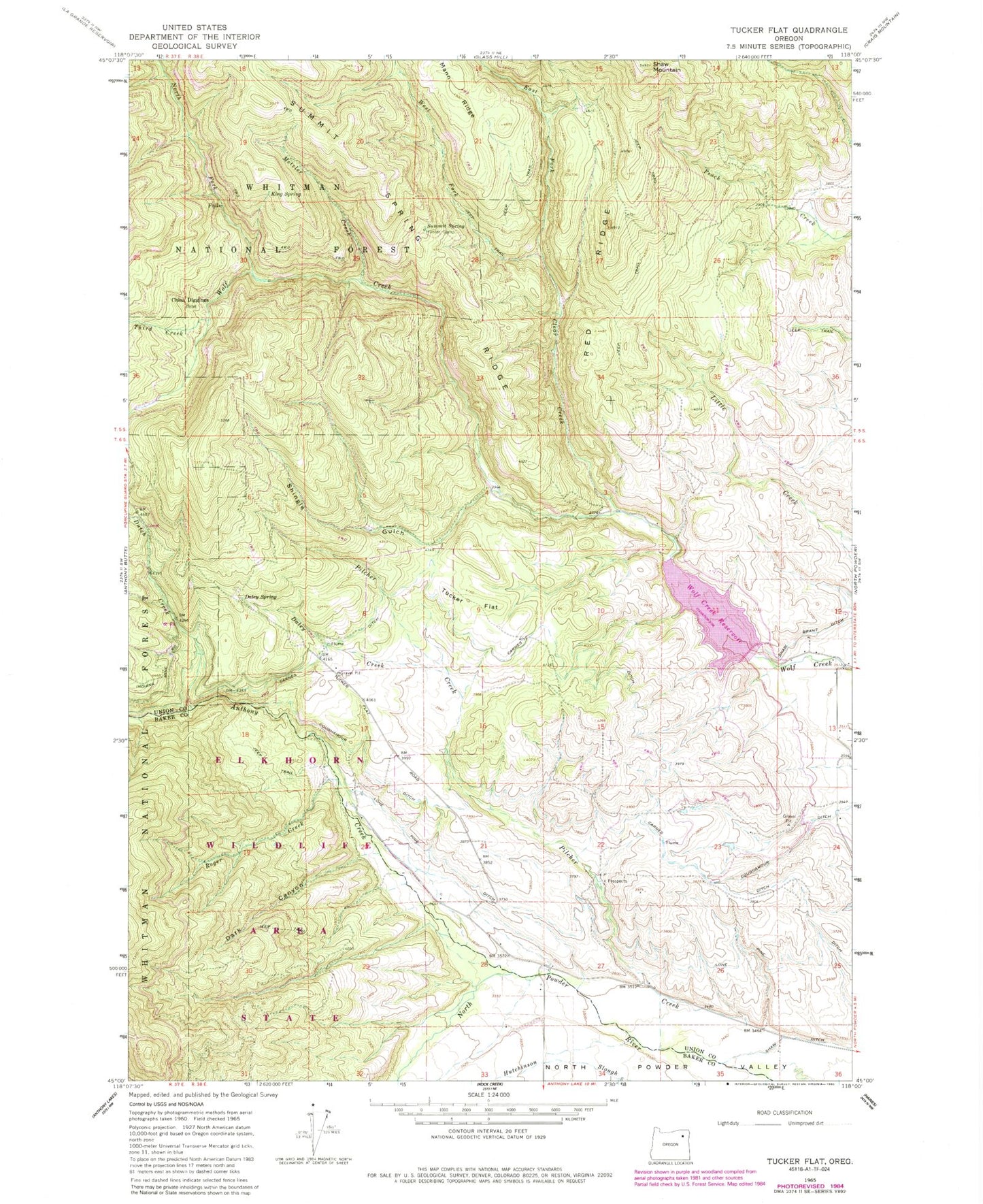 Classic USGS Tucker Flat Oregon 7.5'x7.5' Topo Map Image