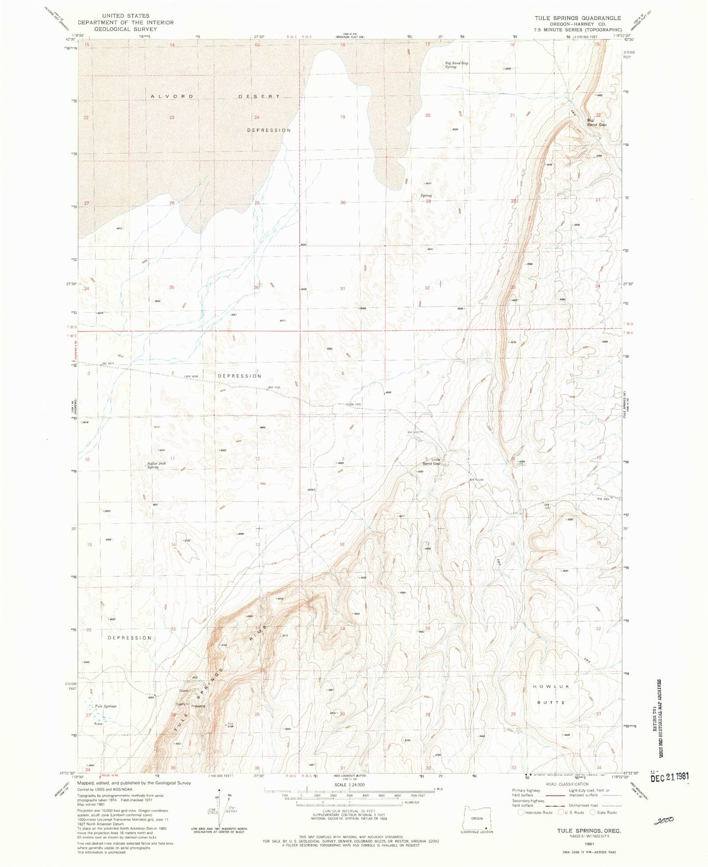 Classic USGS Tule Springs Oregon 7.5'x7.5' Topo Map Image