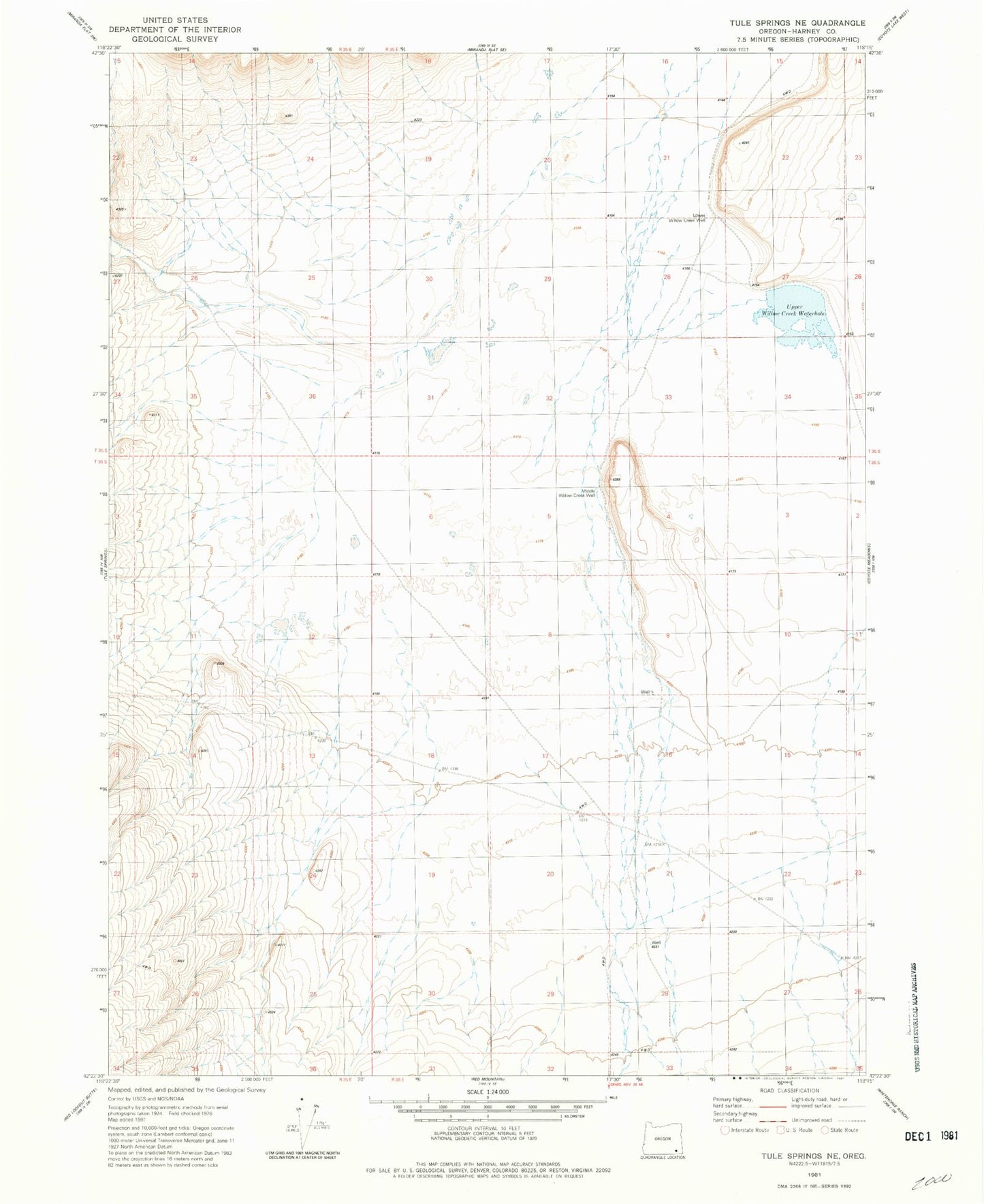 Classic USGS Tule Springs NE Oregon 7.5'x7.5' Topo Map Image