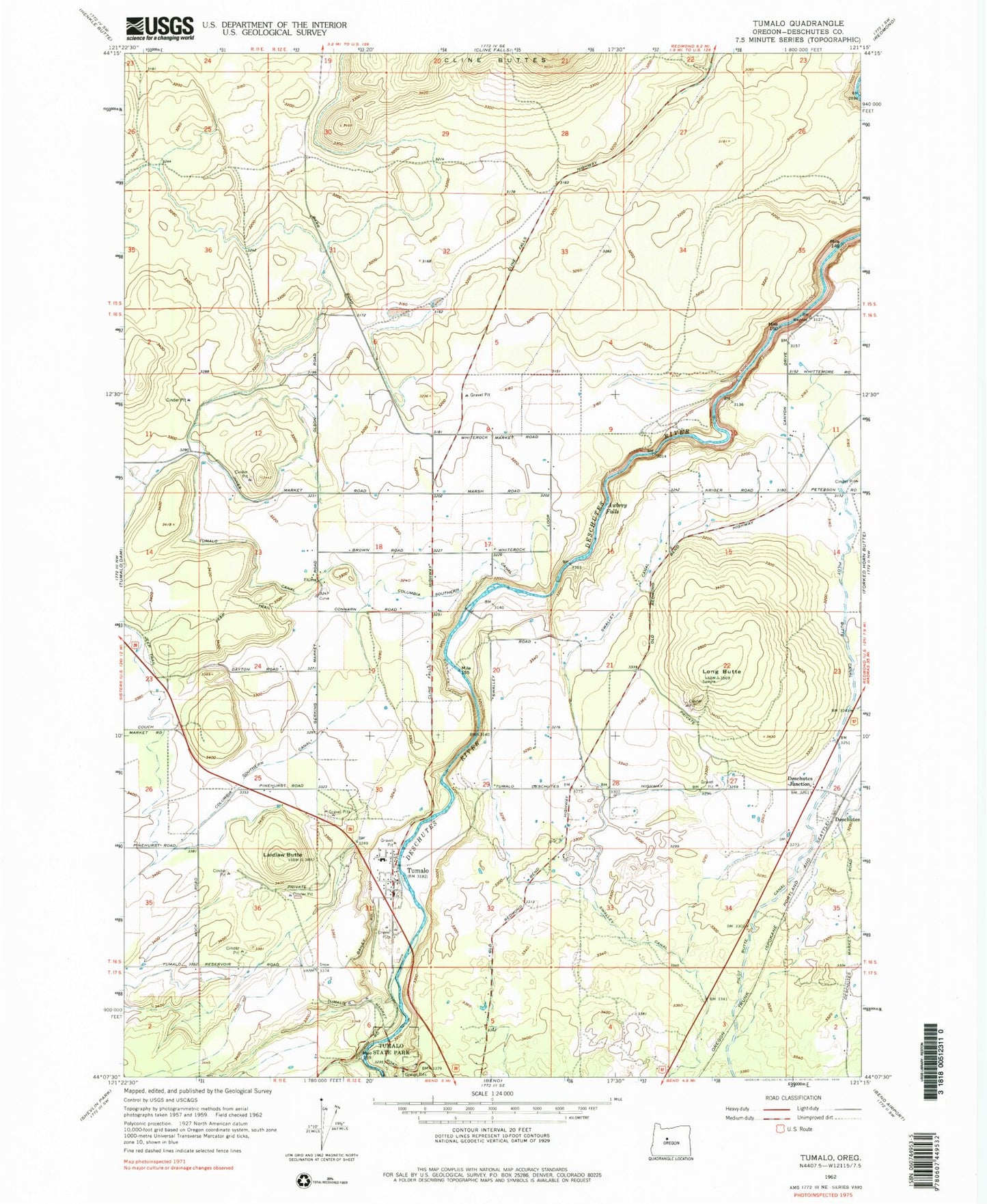 Classic USGS Tumalo Oregon 7.5'x7.5' Topo Map Image
