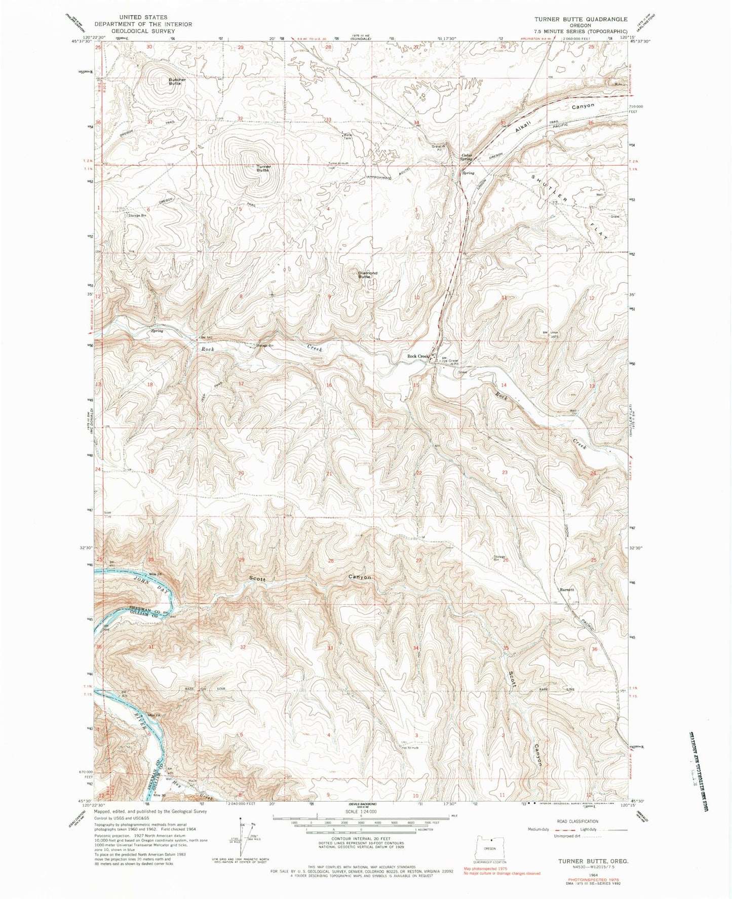Classic USGS Turner Butte Oregon 7.5'x7.5' Topo Map Image