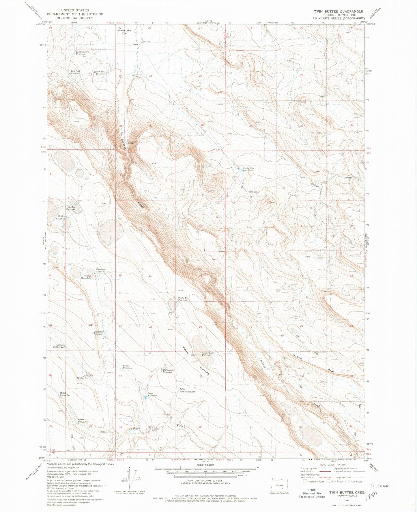 Classic USGS Twin Buttes Oregon 7.5'x7.5' Topo Map Image