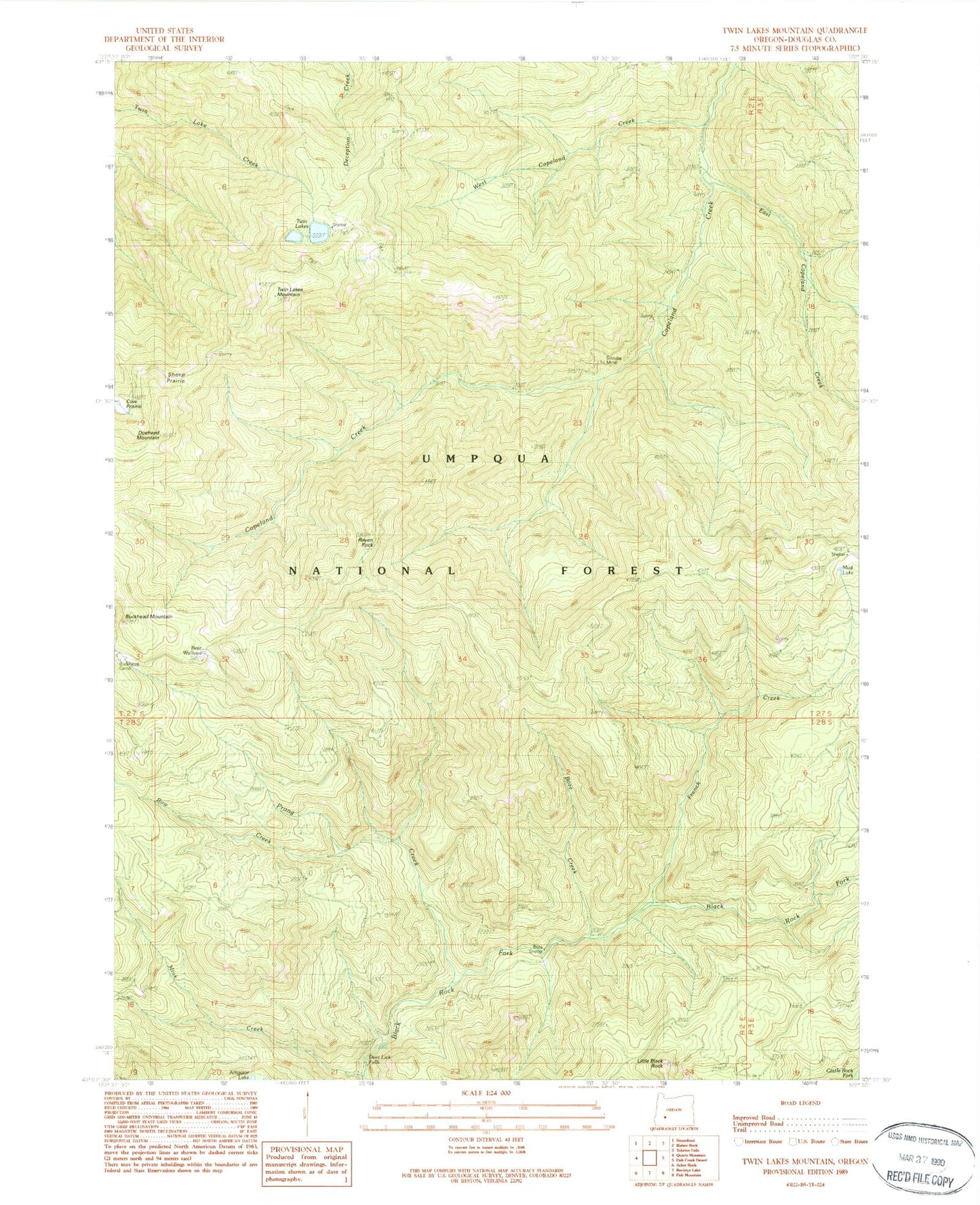 Classic USGS Twin Lakes Mountain Oregon 7.5'x7.5' Topo Map Image