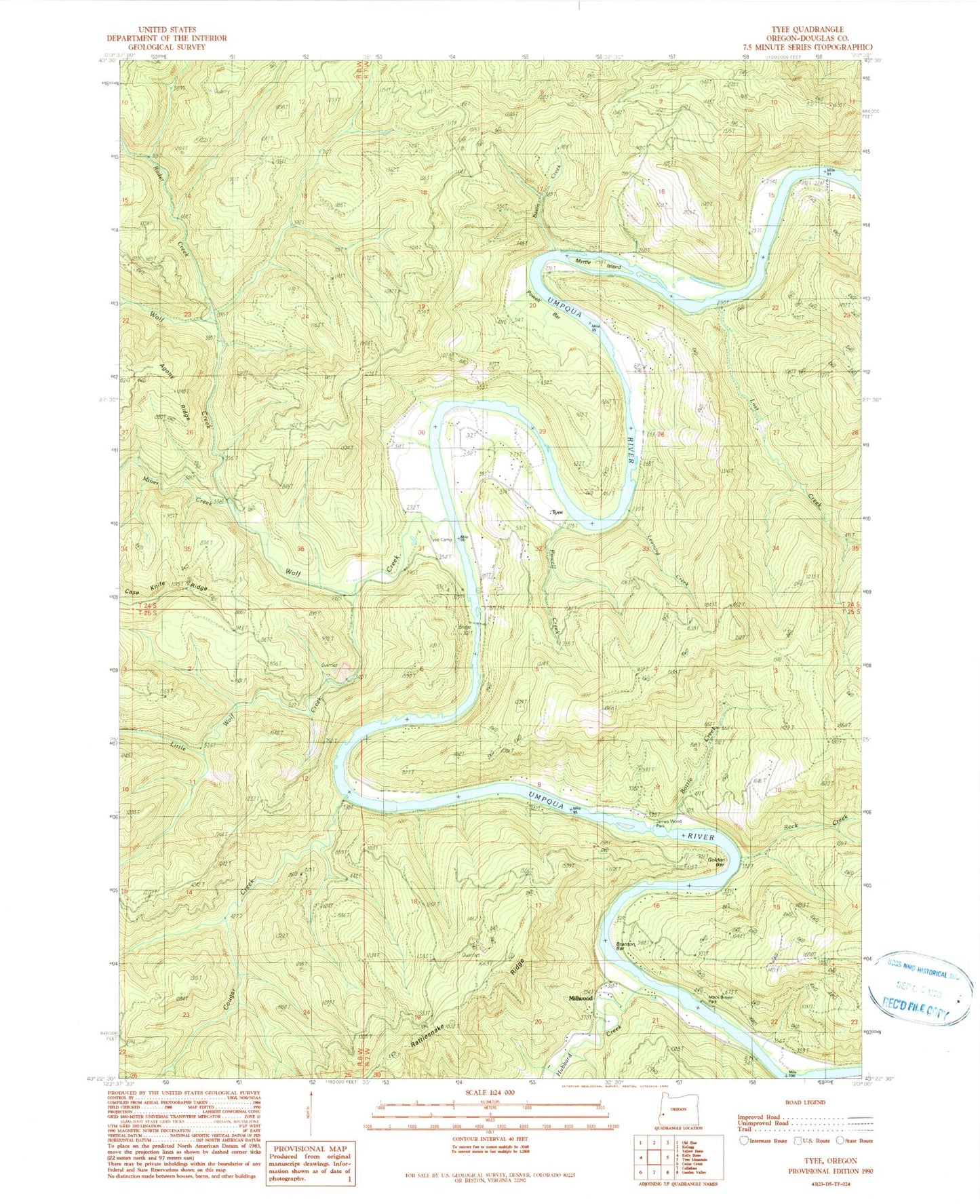 Classic USGS Tyee Oregon 7.5'x7.5' Topo Map Image