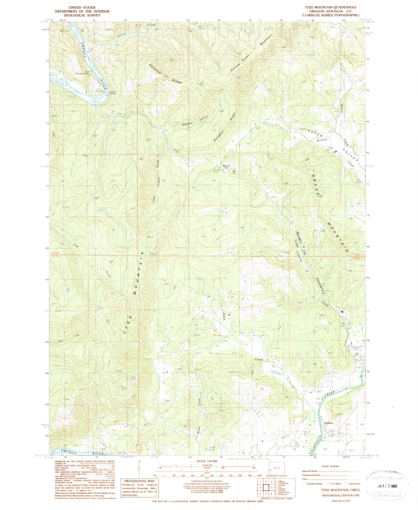 Classic USGS Tyee Mountain Oregon 7.5'x7.5' Topo Map Image