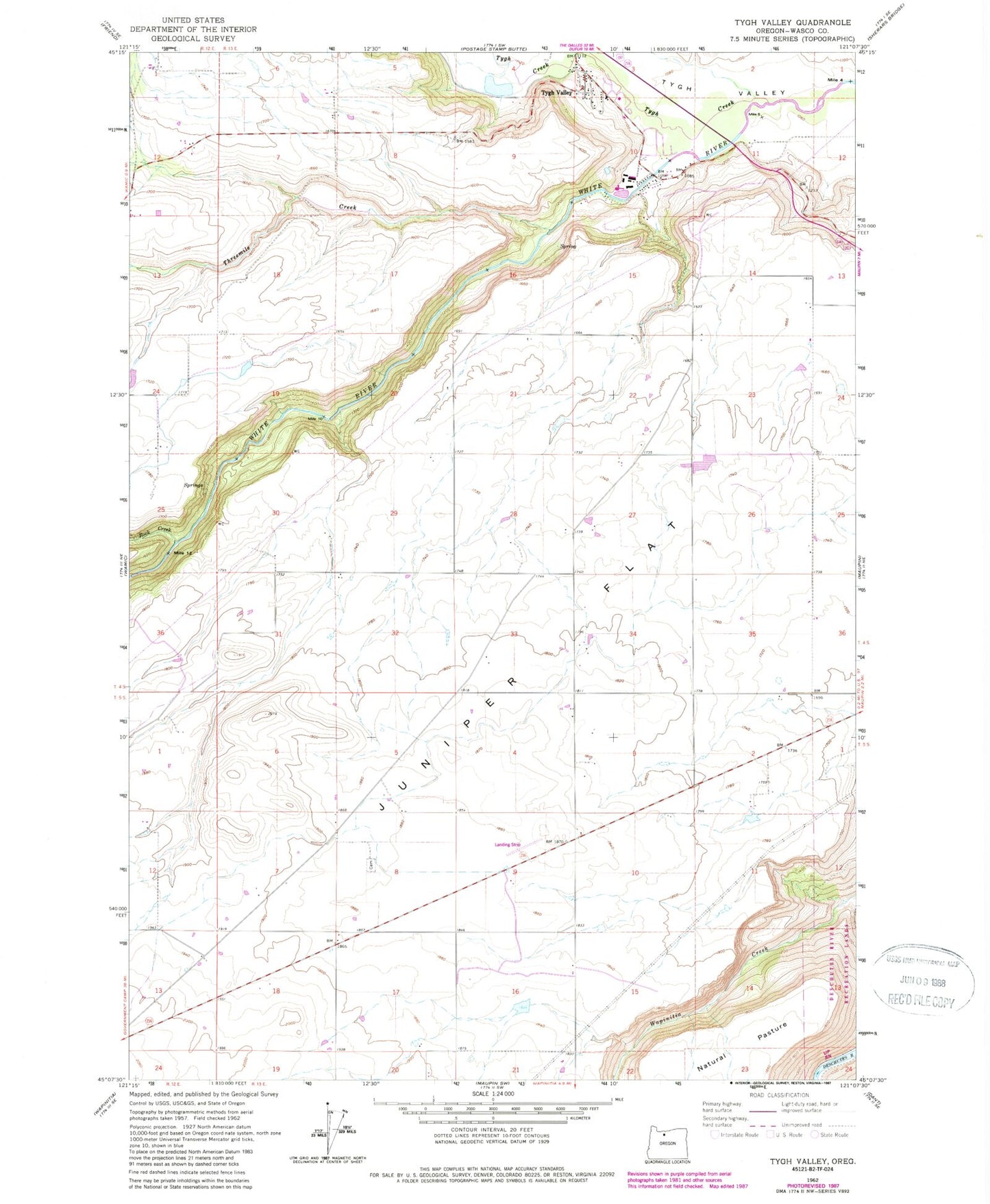Classic USGS Tygh Valley Oregon 7.5'x7.5' Topo Map Image