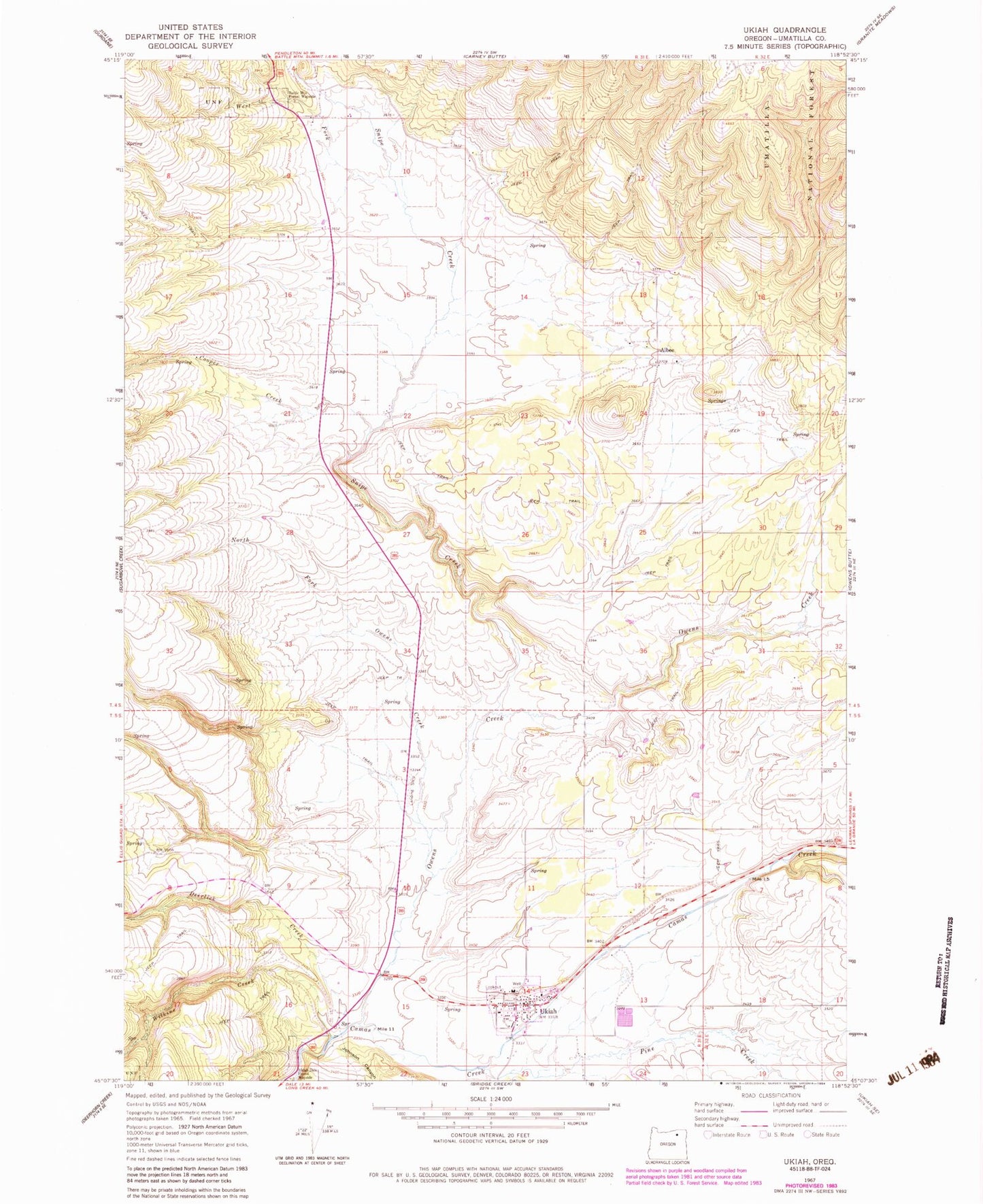 Classic USGS Ukiah Oregon 7.5'x7.5' Topo Map Image