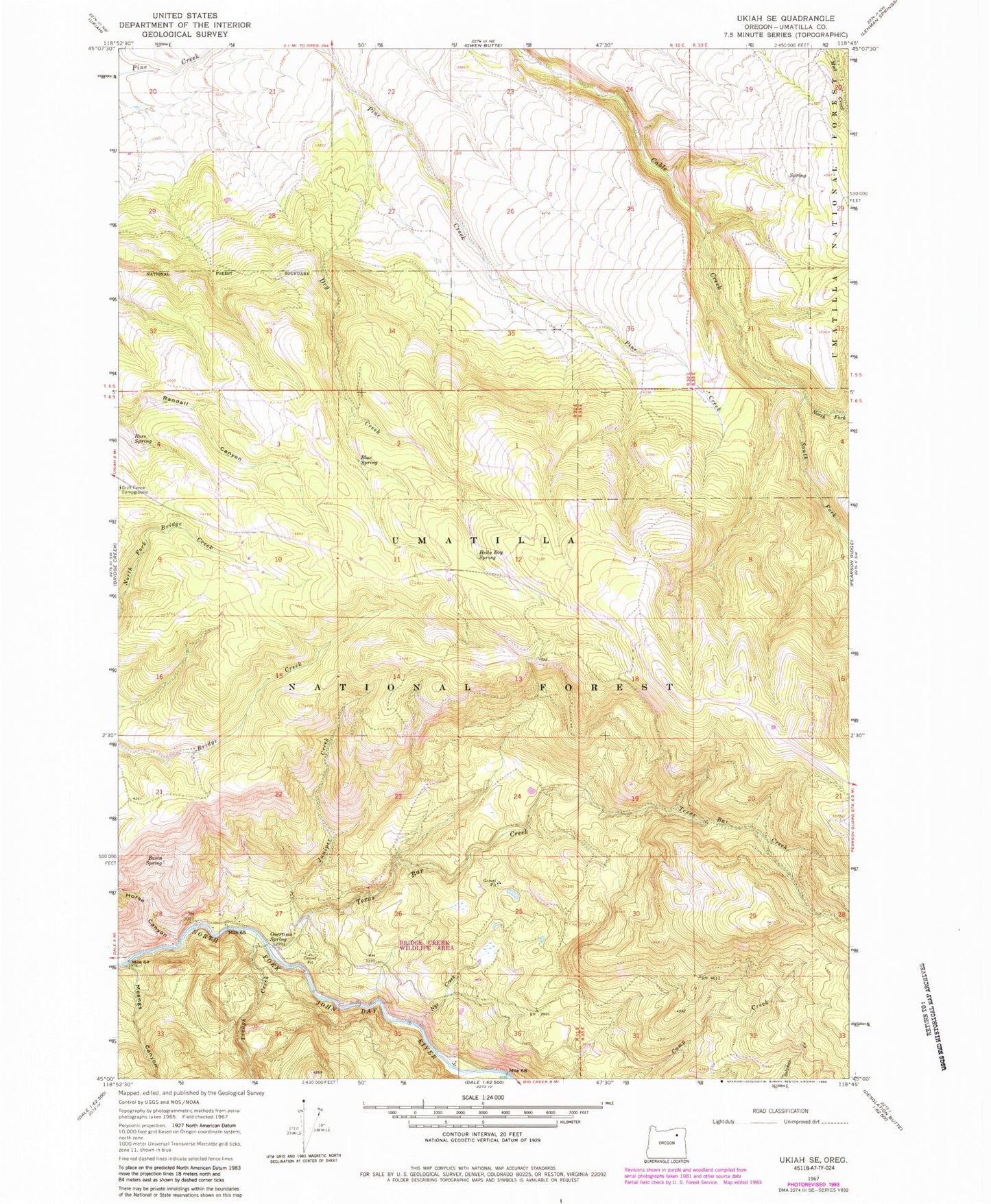 Classic USGS Ukiah SE Oregon 7.5'x7.5' Topo Map Image