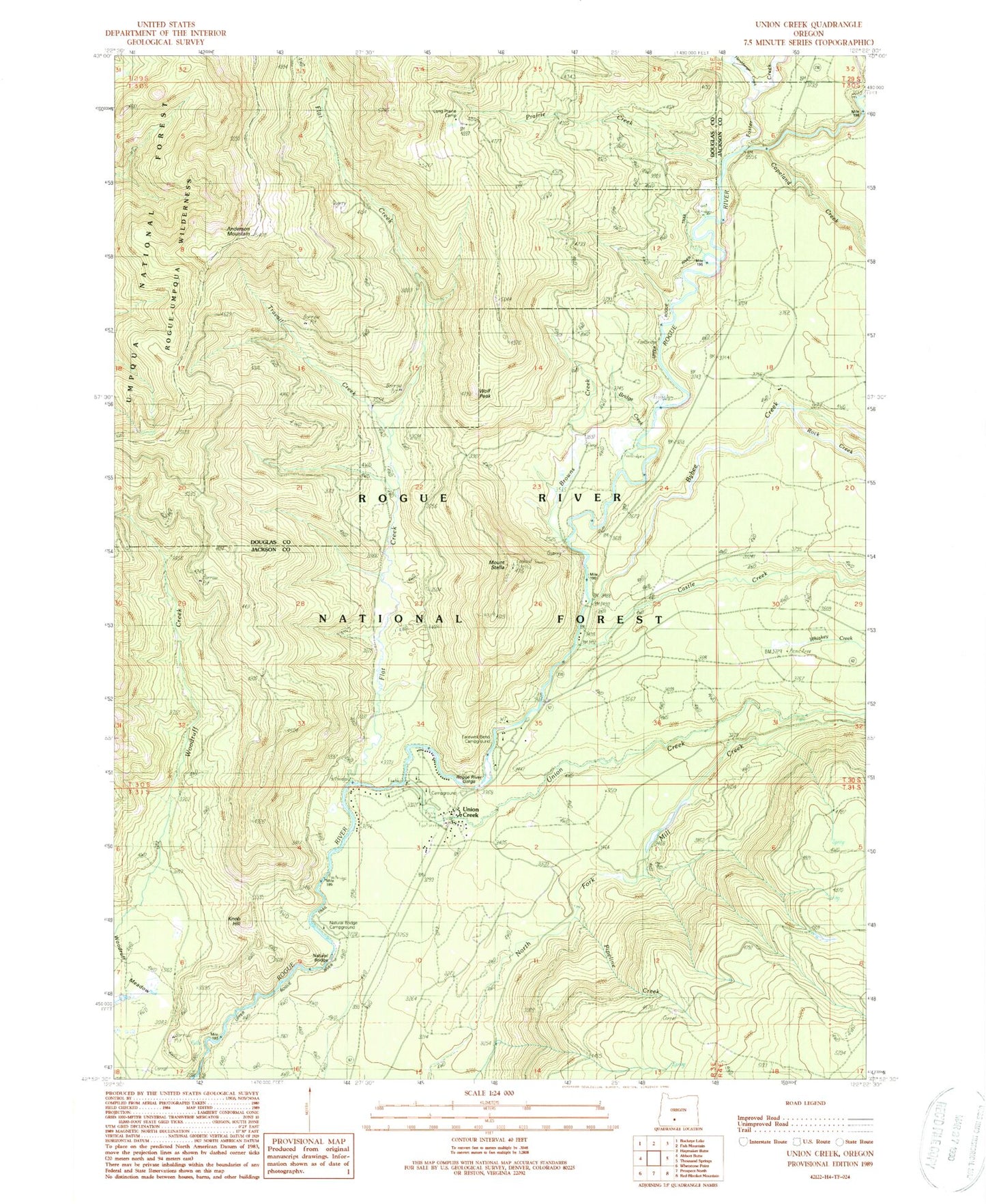 Classic USGS Union Creek Oregon 7.5'x7.5' Topo Map Image