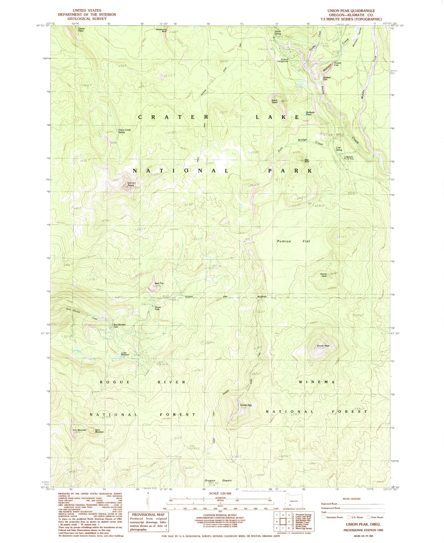 Classic USGS Union Peak Oregon 7.5'x7.5' Topo Map Image