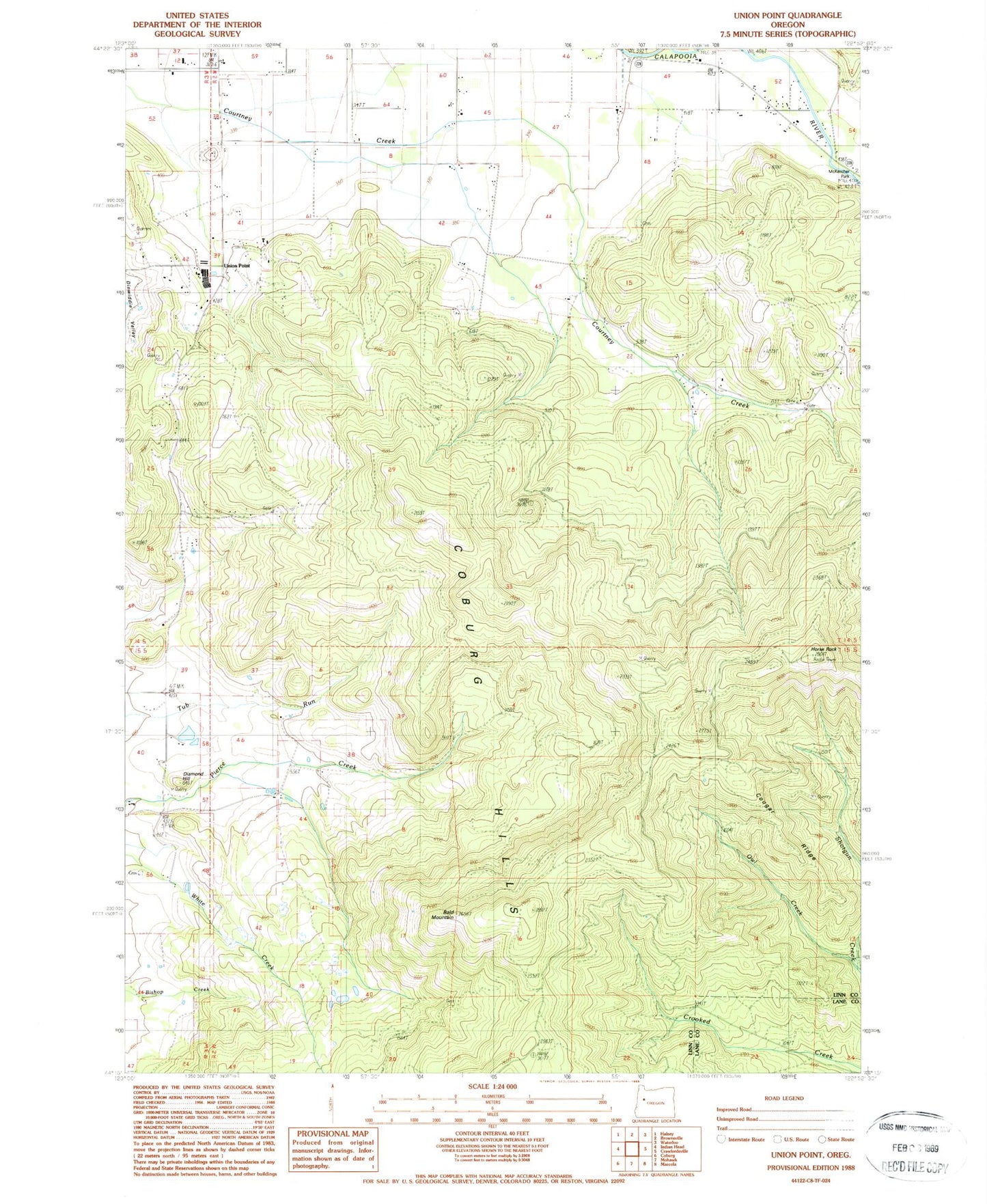 Classic USGS Union Point Oregon 7.5'x7.5' Topo Map Image