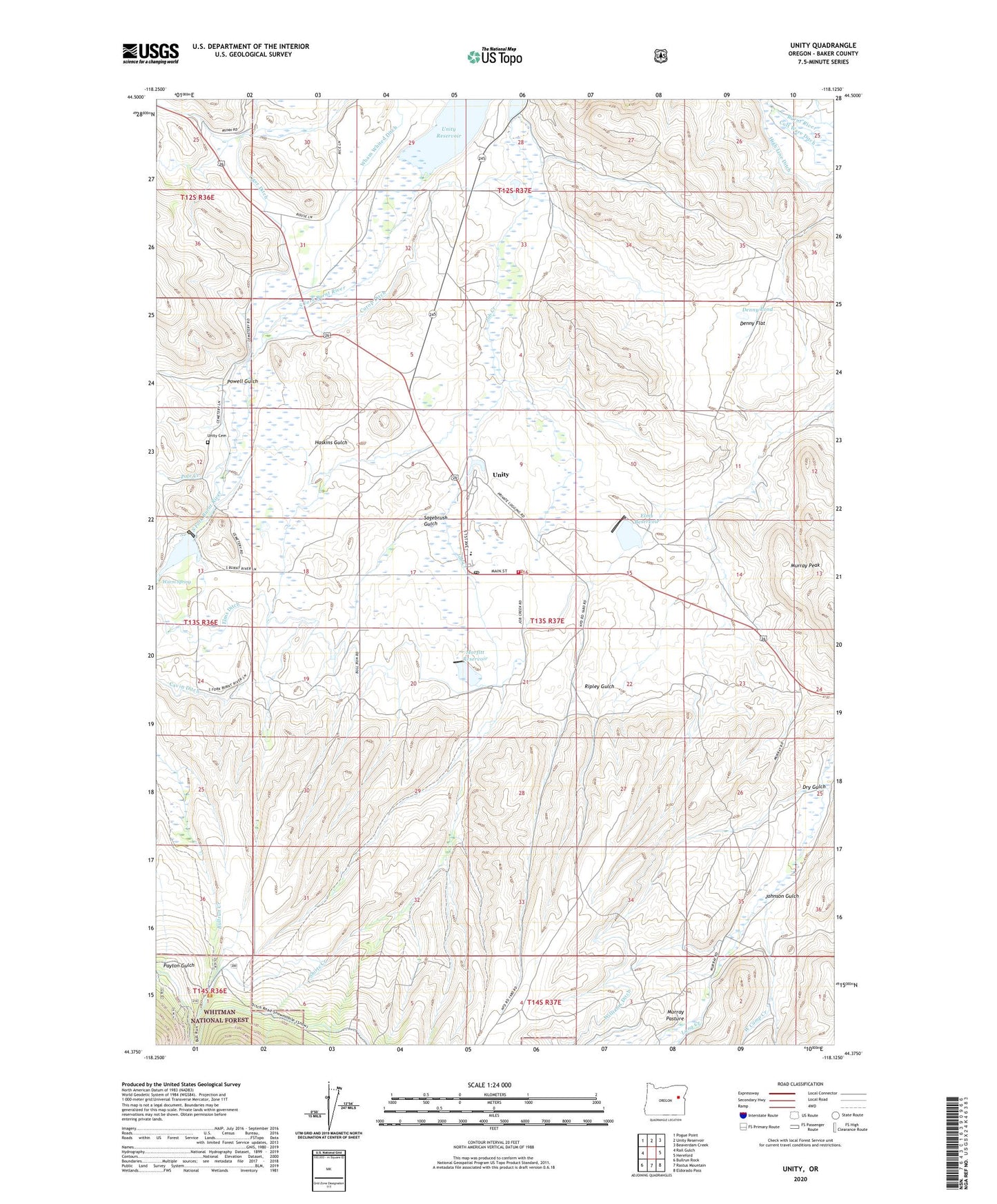 Unity Oregon US Topo Map Image
