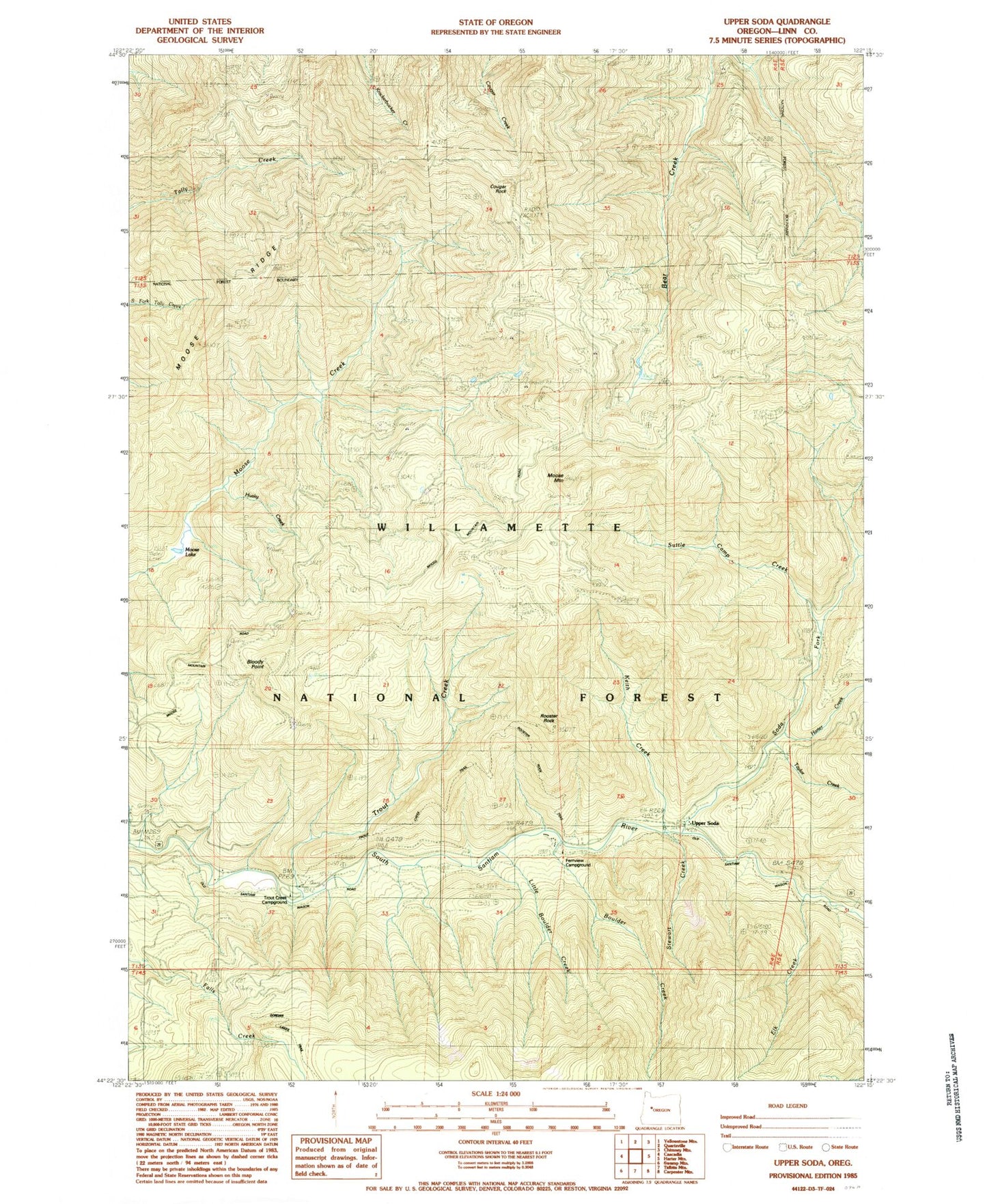 Classic USGS Upper Soda Oregon 7.5'x7.5' Topo Map Image