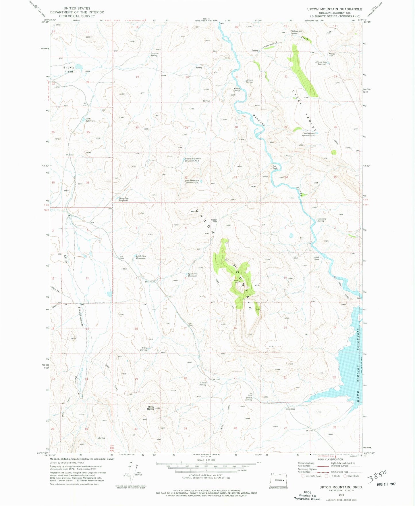 Classic USGS Upton Mountain Oregon 7.5'x7.5' Topo Map Image