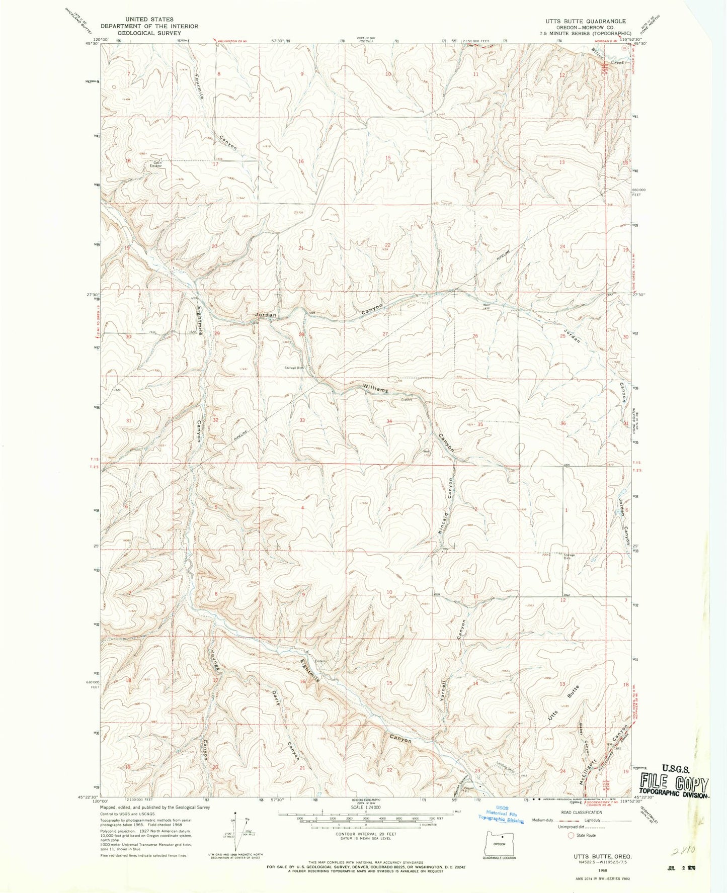 Classic USGS Utts Butte Oregon 7.5'x7.5' Topo Map Image