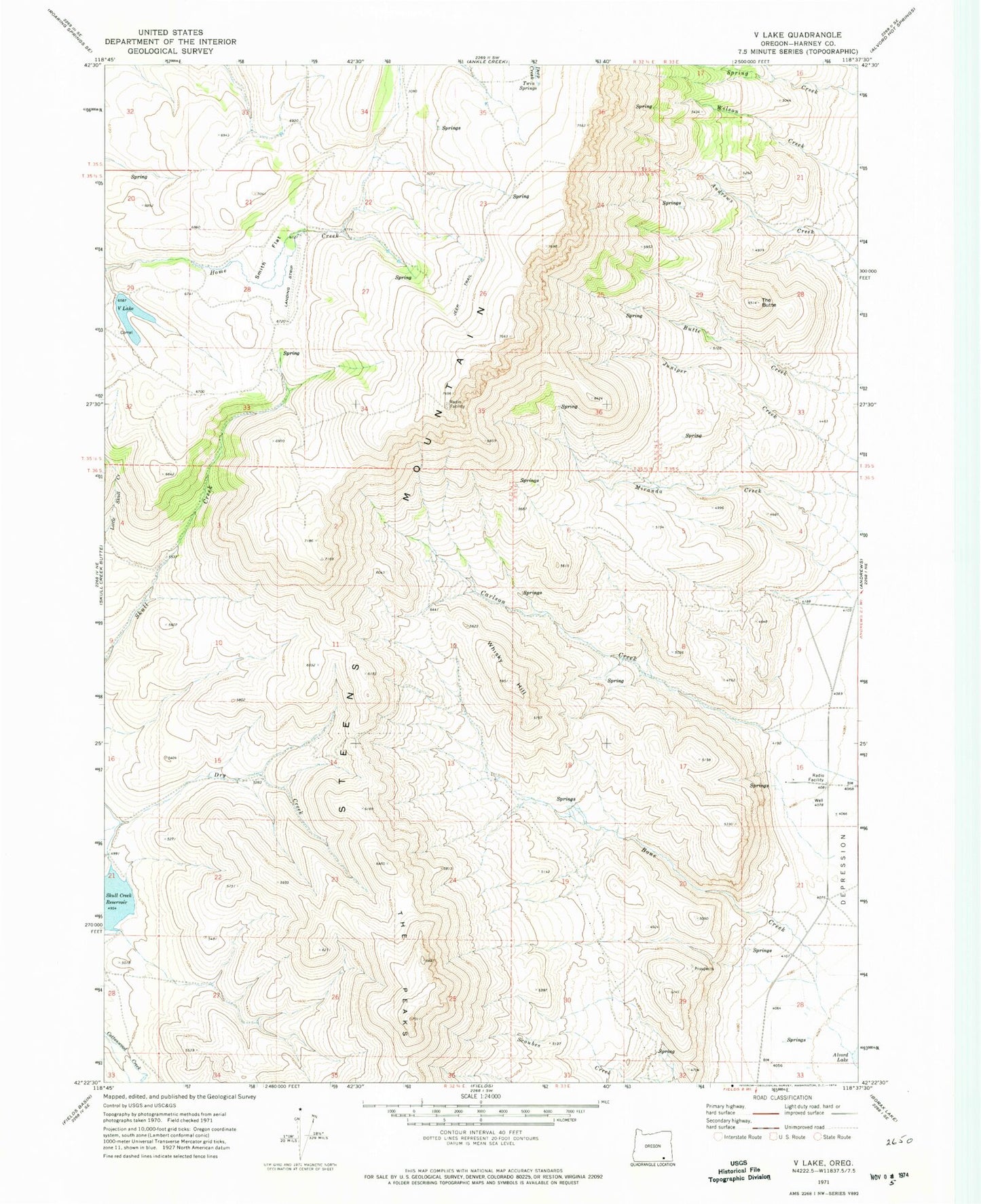 Classic USGS V Lake Oregon 7.5'x7.5' Topo Map Image