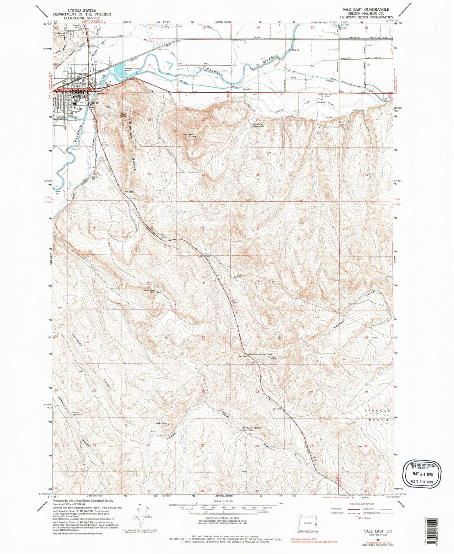 Classic USGS Vale East Oregon 7.5'x7.5' Topo Map Image