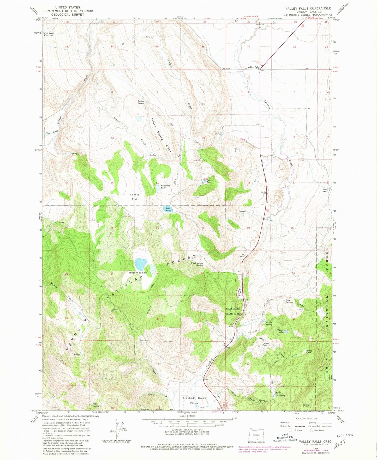 Classic USGS Valley Falls Oregon 7.5'x7.5' Topo Map Image