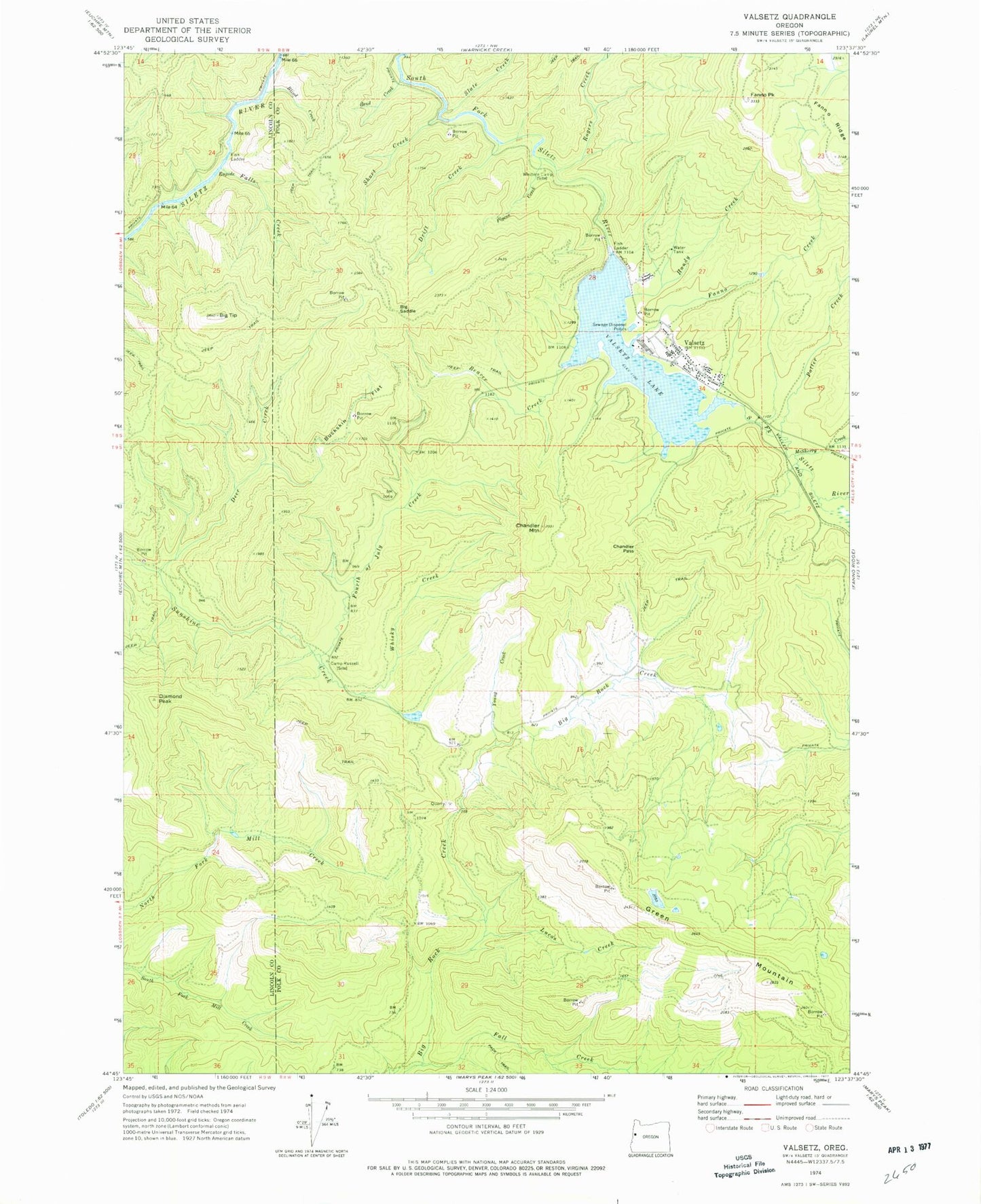 Classic USGS Valsetz Oregon 7.5'x7.5' Topo Map Image