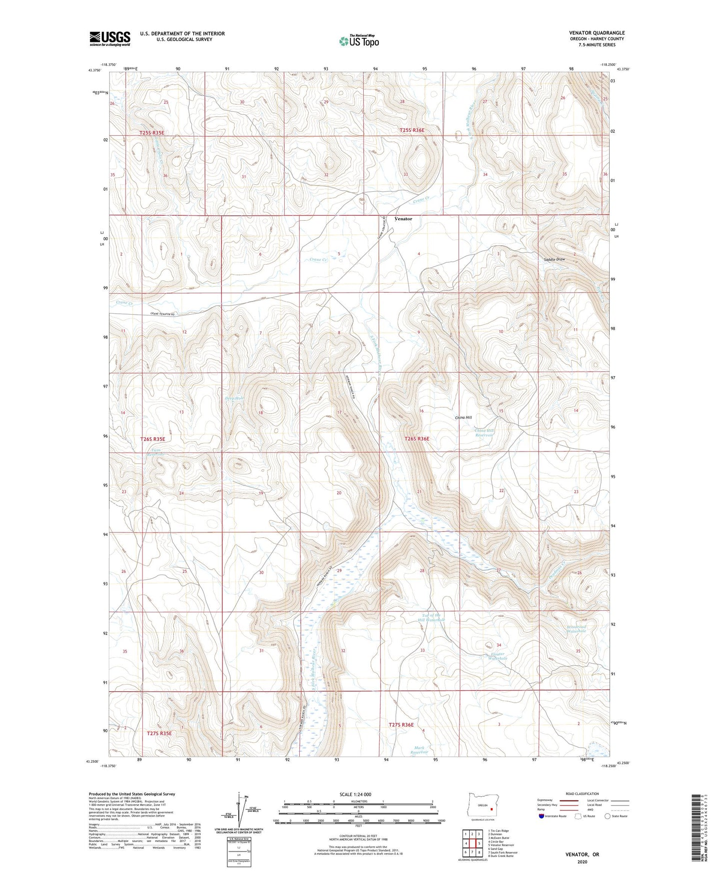 Venator Oregon US Topo Map Image