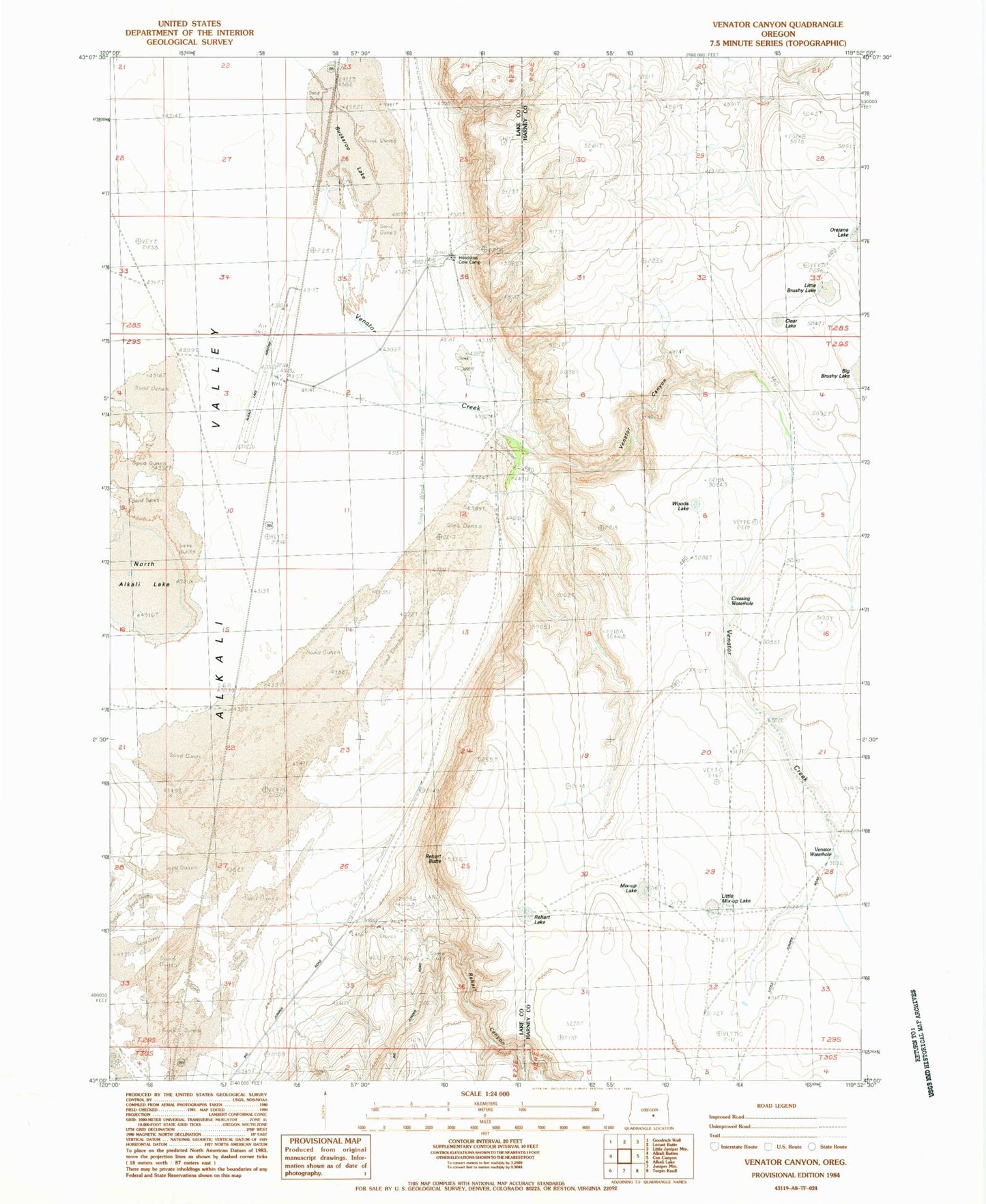 Classic USGS Venator Canyon Oregon 7.5'x7.5' Topo Map Image