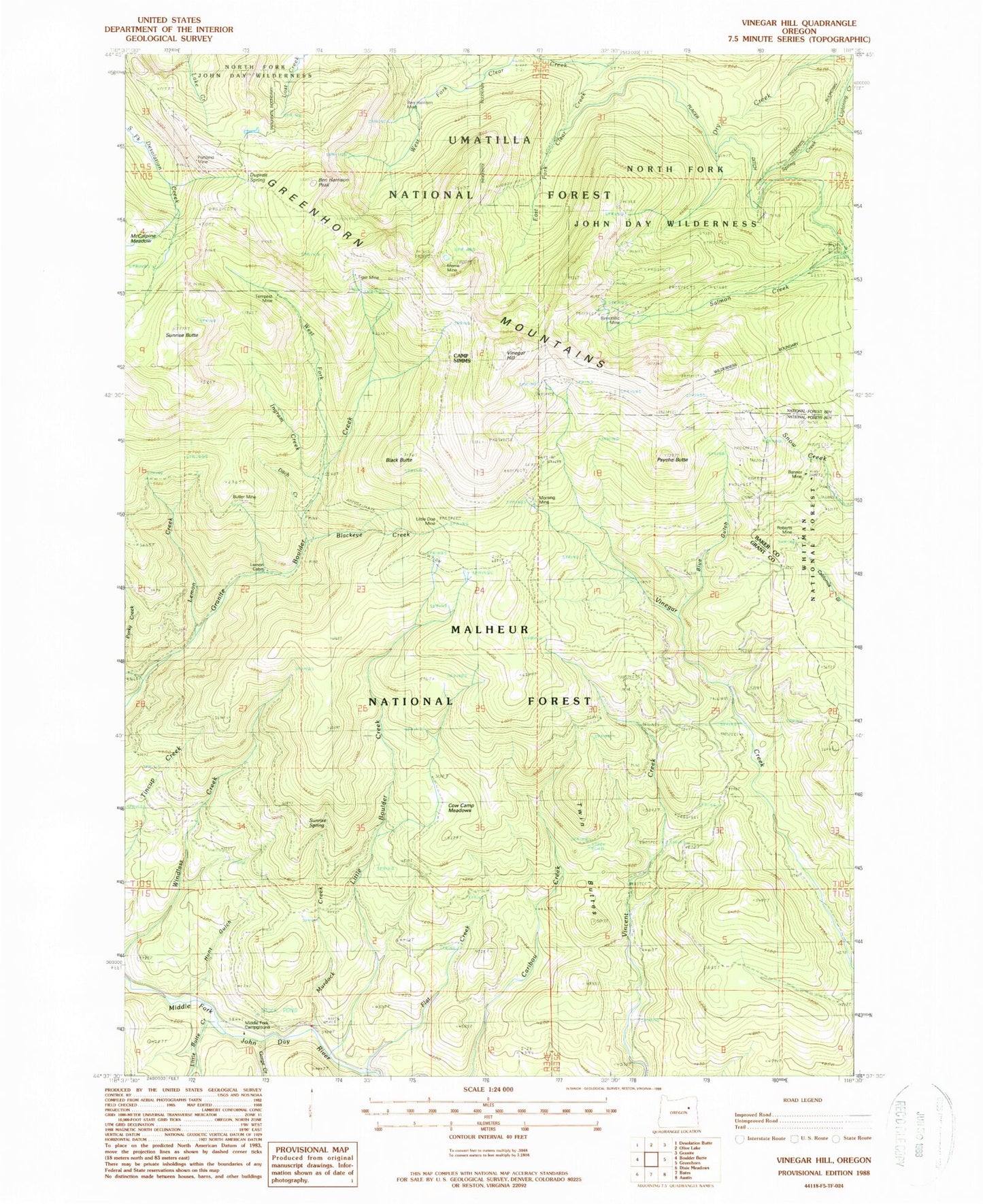 Classic USGS Vinegar Hill Oregon 7.5'x7.5' Topo Map Image