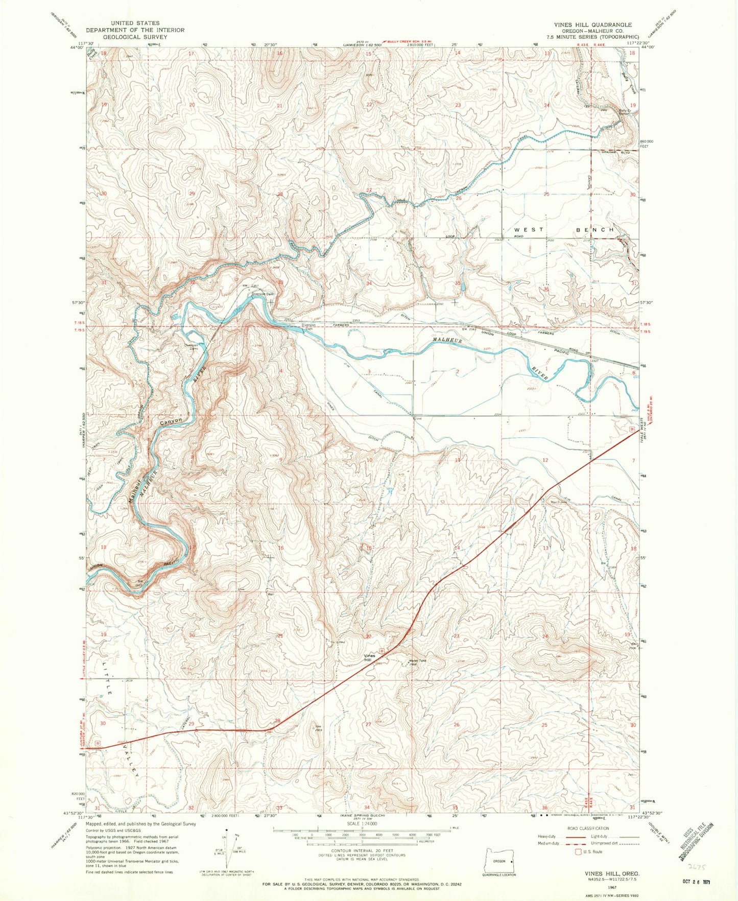Classic USGS Vines Hill Oregon 7.5'x7.5' Topo Map Image