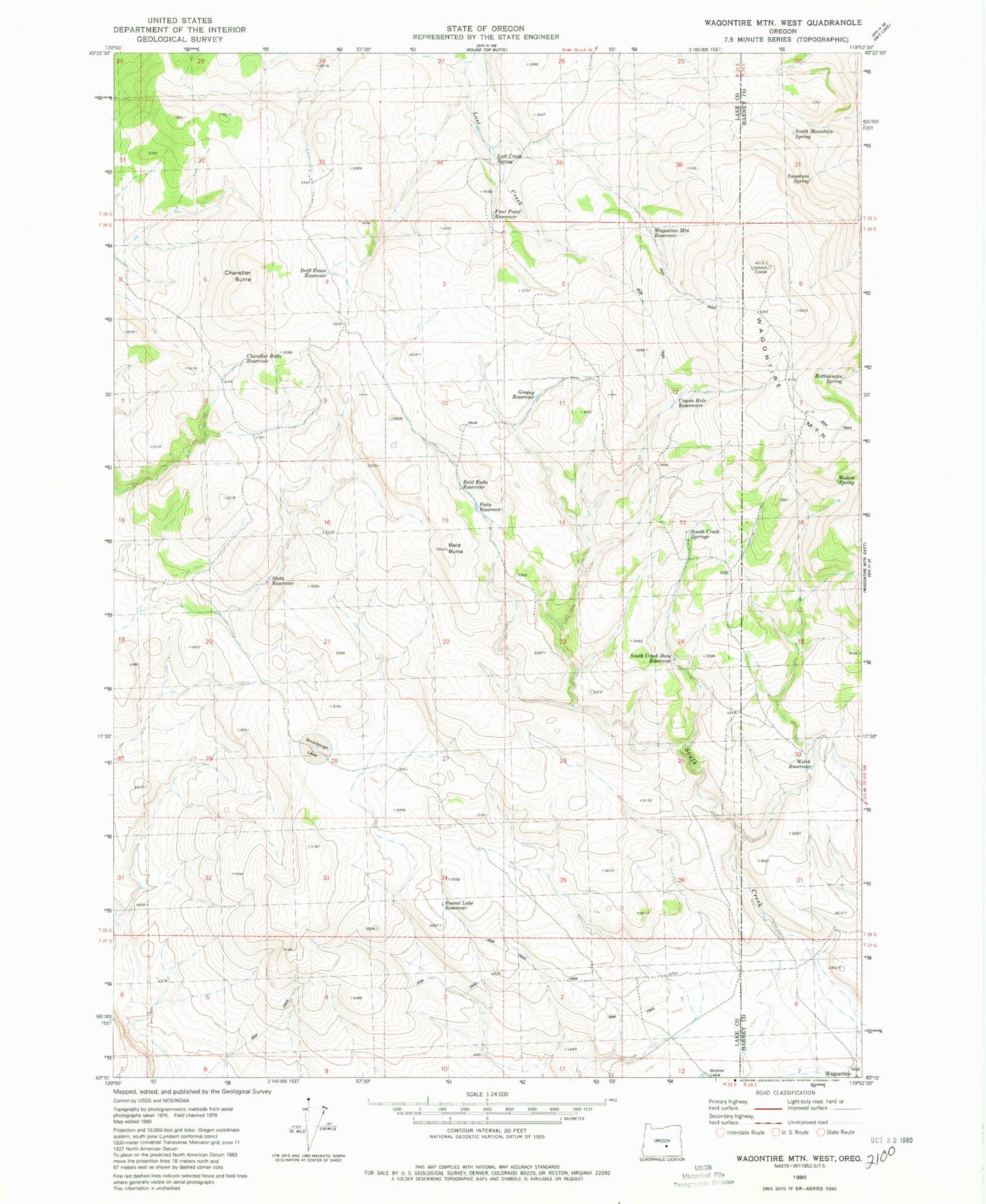 Classic USGS Wagontire Mountain West Oregon 7.5'x7.5' Topo Map Image