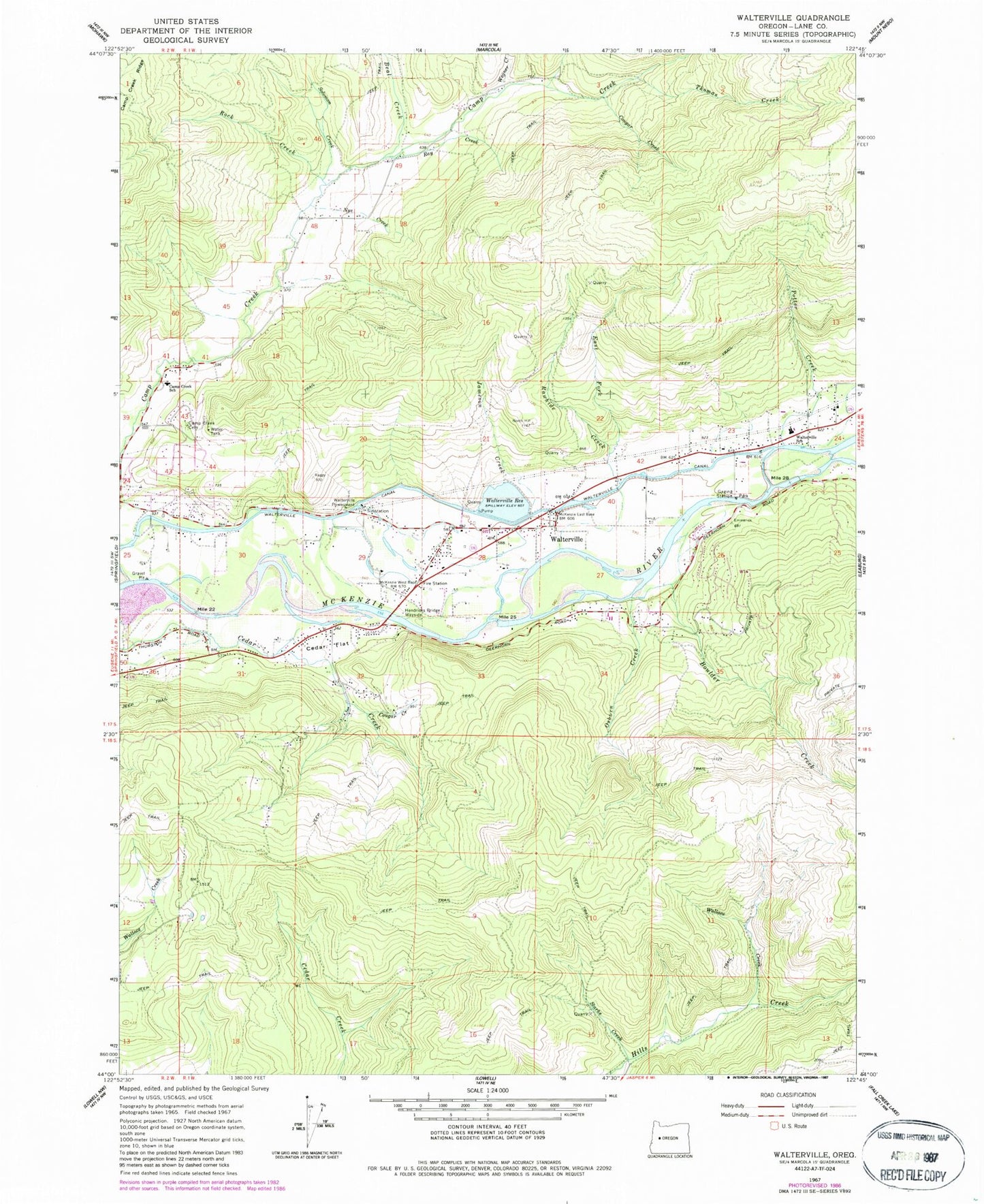 Classic USGS Walterville Oregon 7.5'x7.5' Topo Map Image