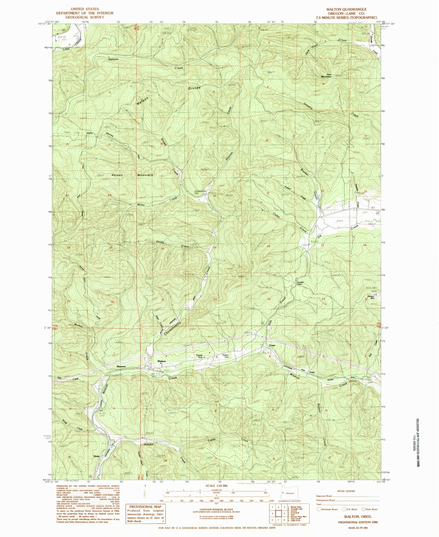 Classic USGS Walton Oregon 7.5'x7.5' Topo Map Image