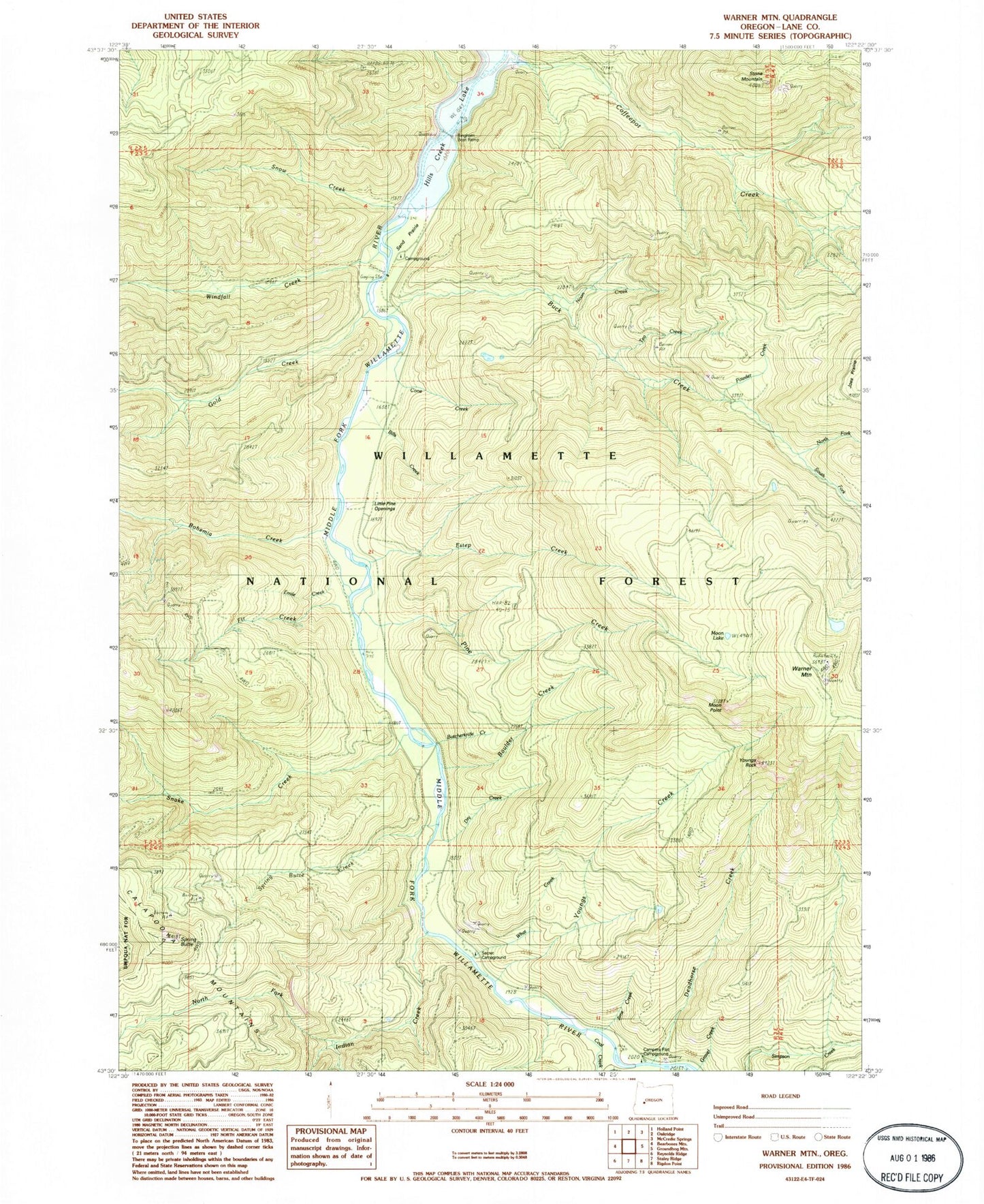 Classic USGS Warner Mountain Oregon 7.5'x7.5' Topo Map Image