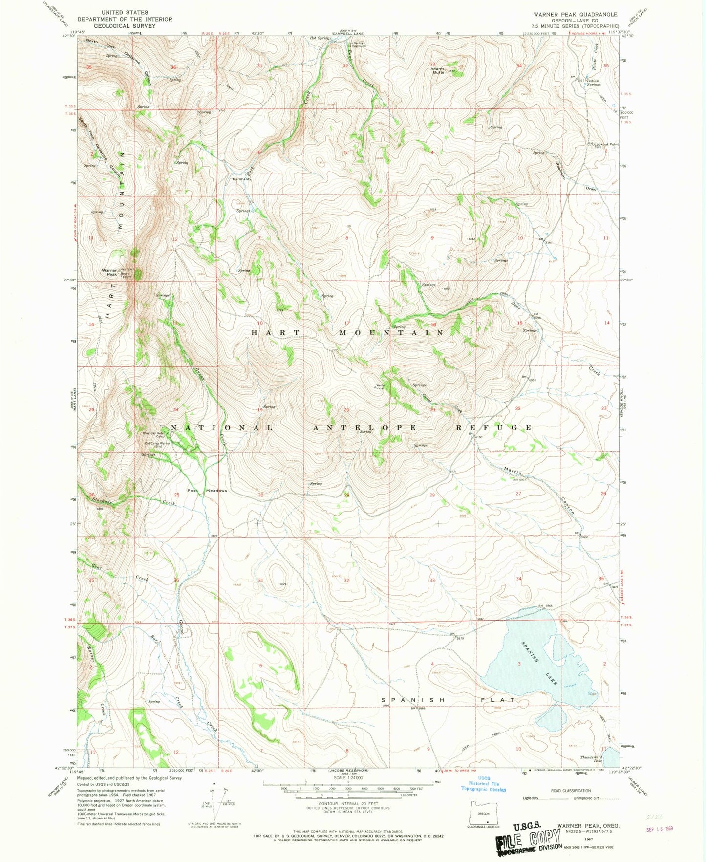 Classic USGS Warner Peak Oregon 7.5'x7.5' Topo Map Image