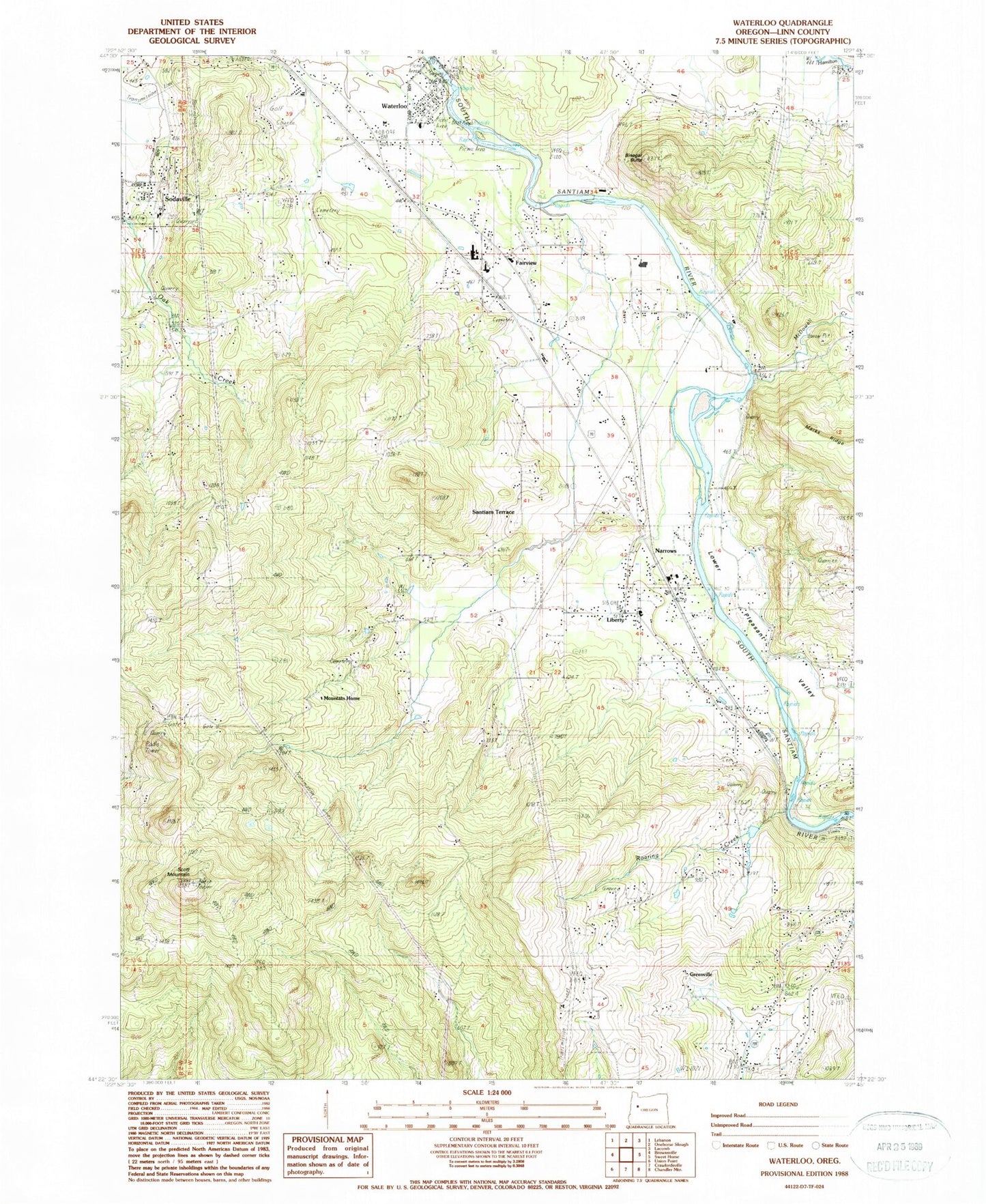 Classic USGS Waterloo Oregon 7.5'x7.5' Topo Map Image