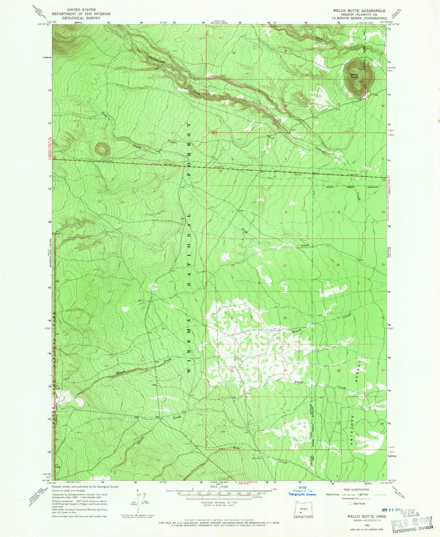 Classic USGS Welch Butte Oregon 7.5'x7.5' Topo Map Image