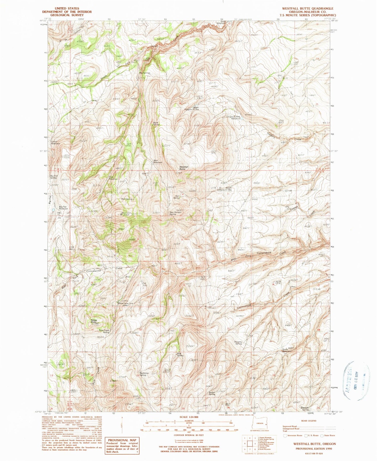Classic USGS Westfall Butte Oregon 7.5'x7.5' Topo Map Image