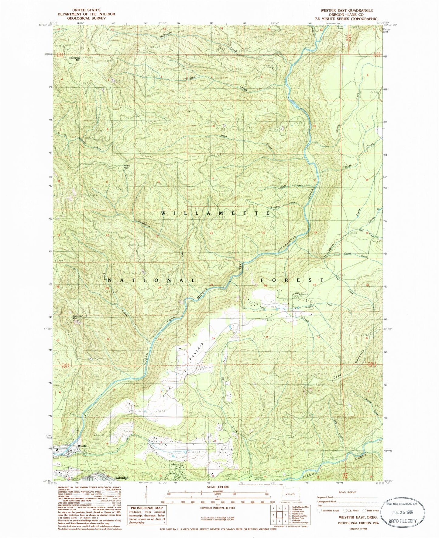 Classic USGS Westfir East Oregon 7.5'x7.5' Topo Map Image