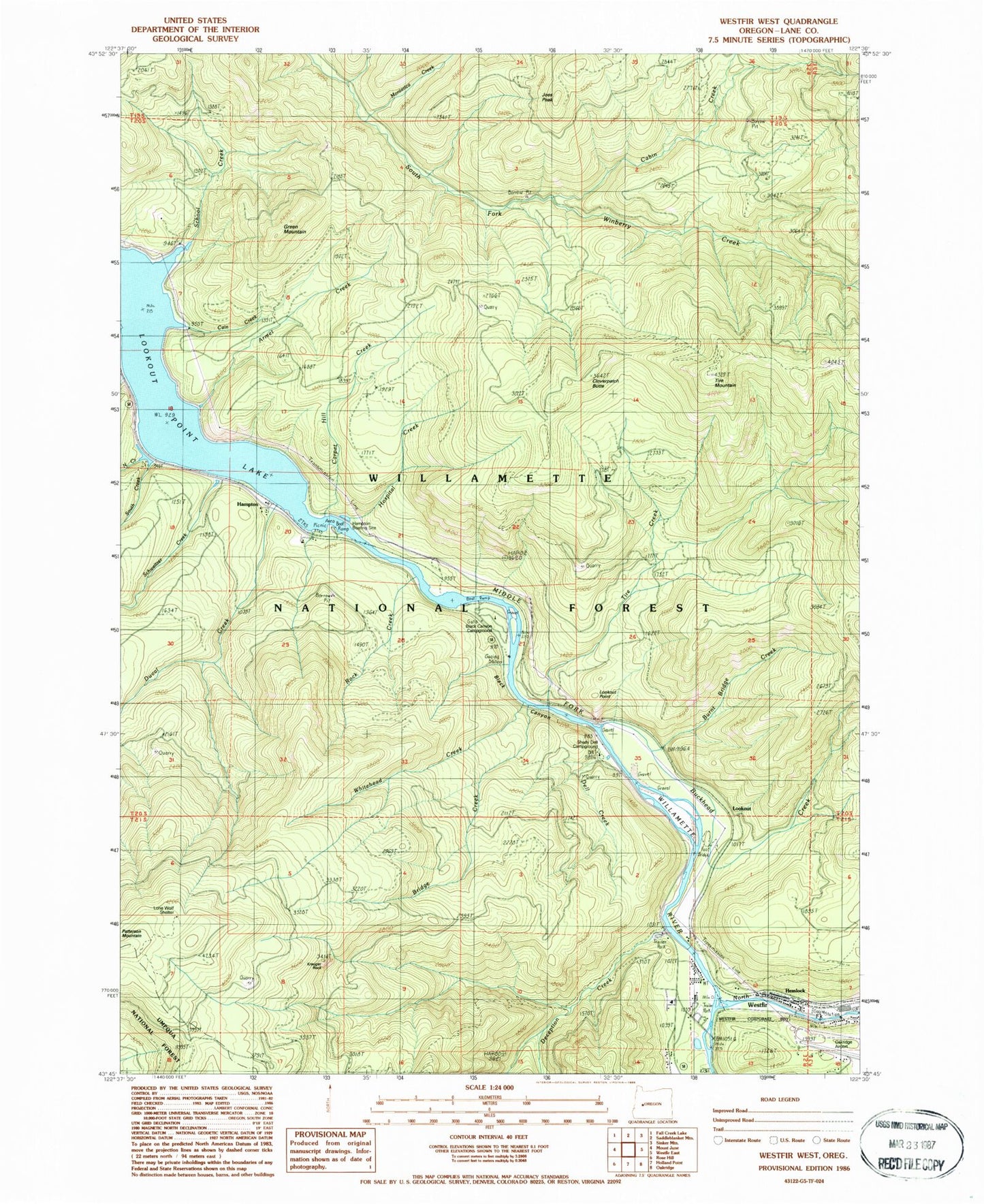 Classic USGS Westfir West Oregon 7.5'x7.5' Topo Map Image