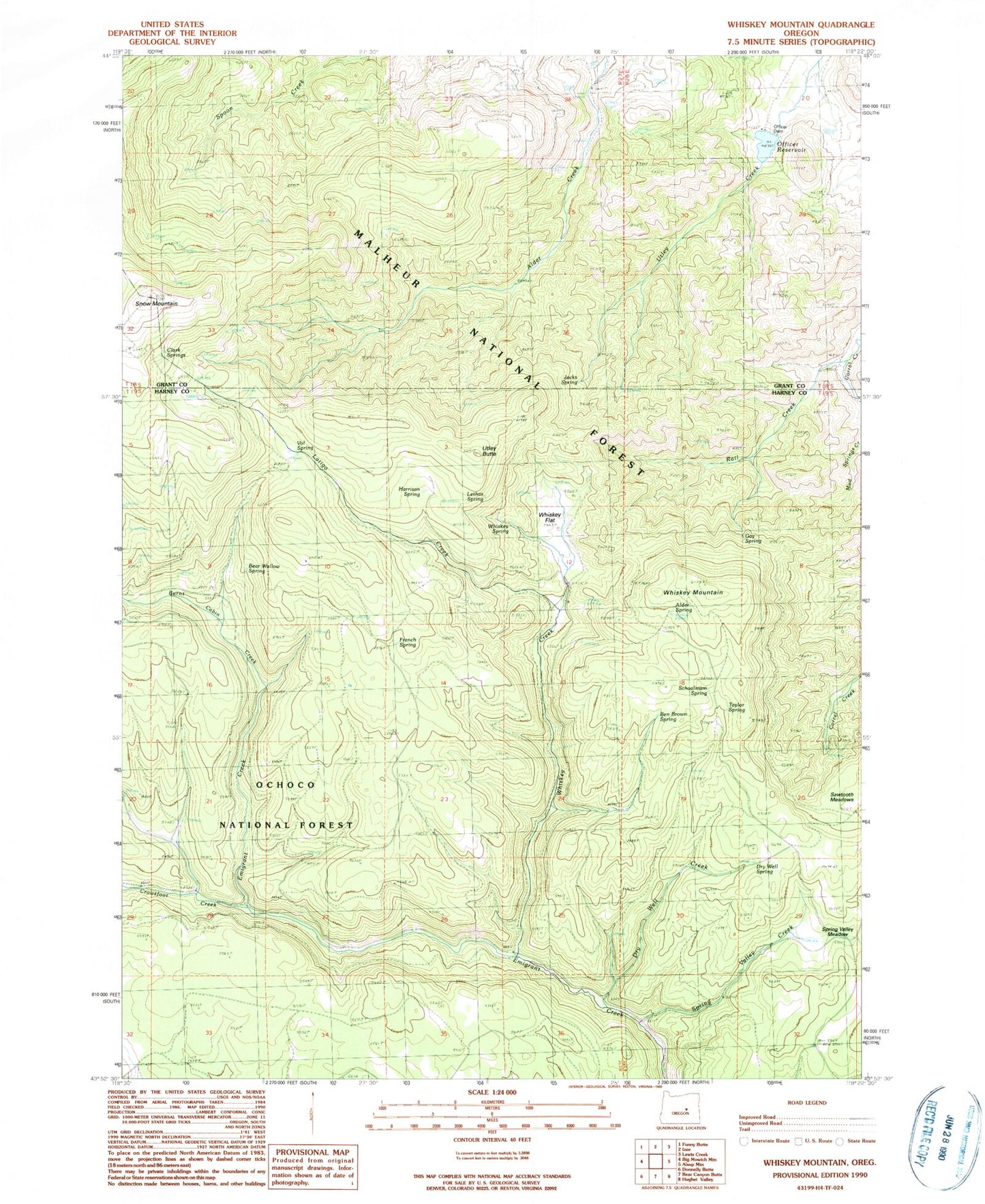 Classic USGS Whiskey Mountain Oregon 7.5'x7.5' Topo Map Image