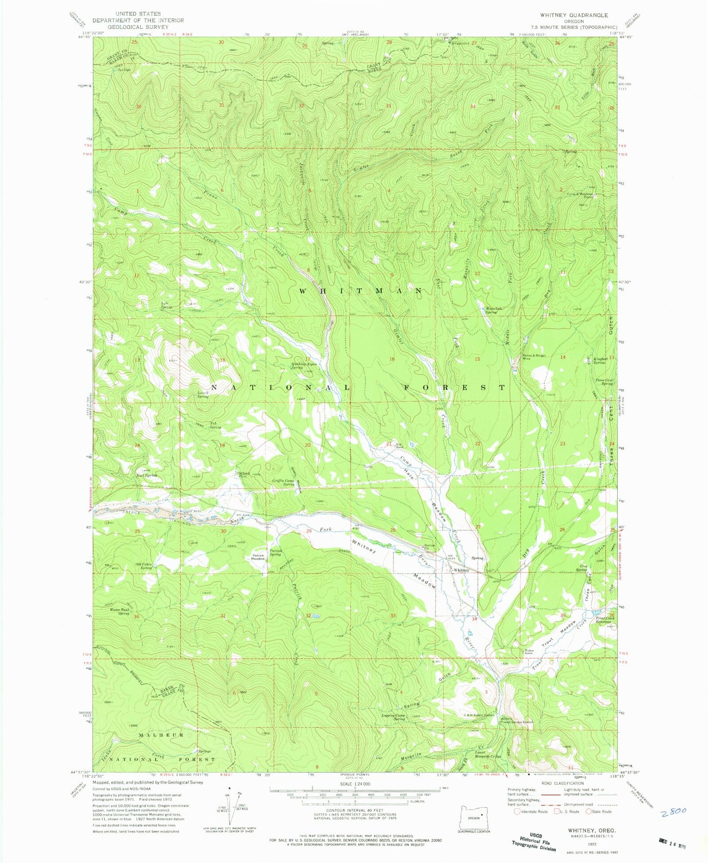 Classic USGS Whitney Oregon 7.5'x7.5' Topo Map Image